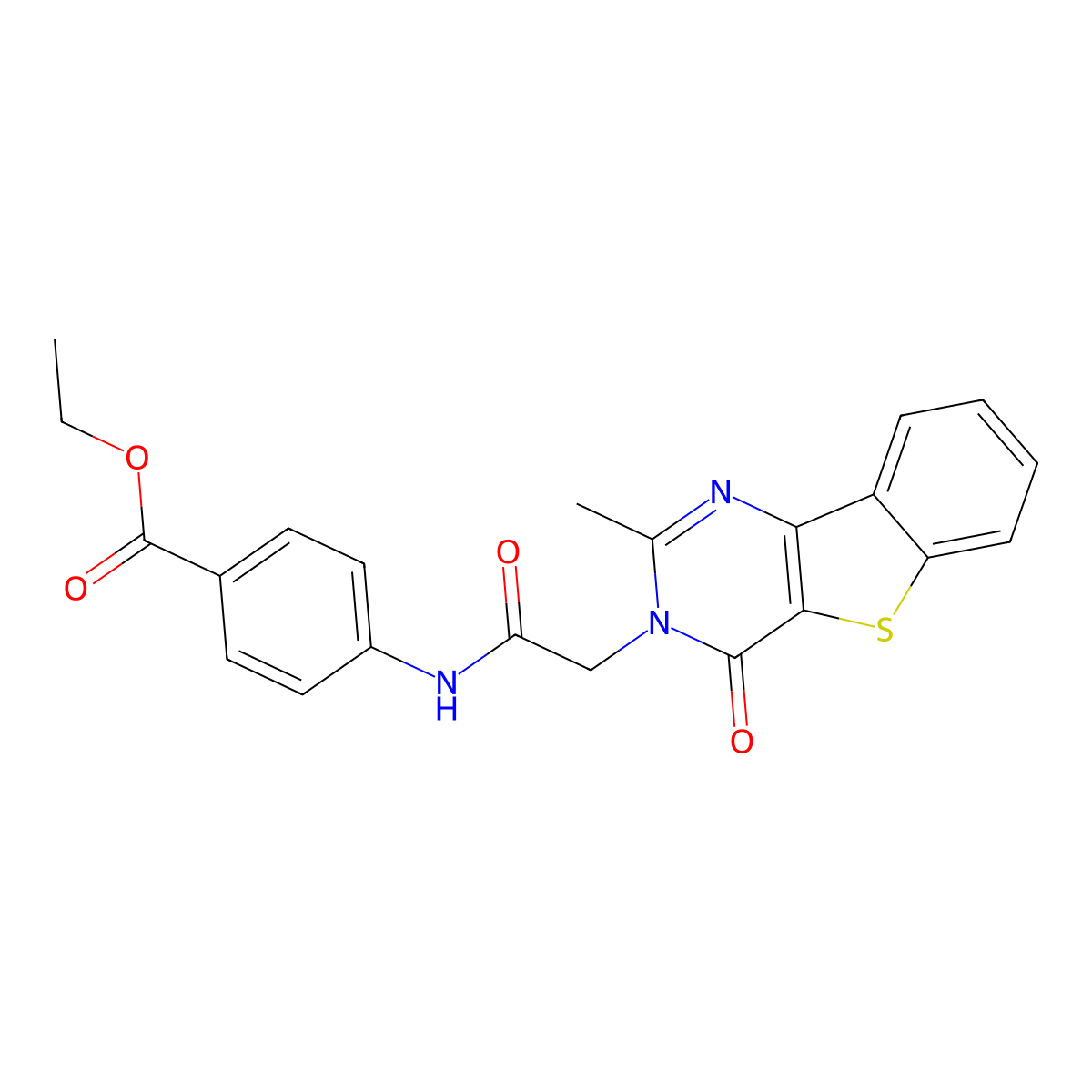 Ethyl 4-(2-{4-methyl-6-oxo-8-thia-3,5-diazatricyclo[7.4.0.0^{2,7}]trideca-1(13),2(7),3,9,11-pentaen-5-yl}acetamido)benzoate molecular structure, CAS 1040657-08-6