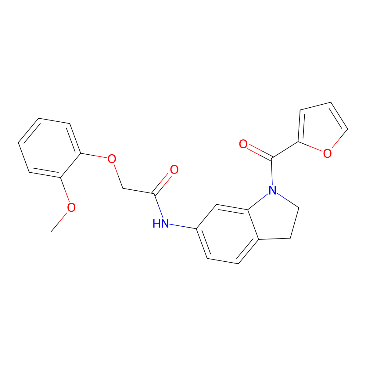 N-(1-(furan-2-carbonyl)indolin-6-yl)-2-(2-methoxyphenoxy)acetamide molecular structure, CAS 1040657-10-0