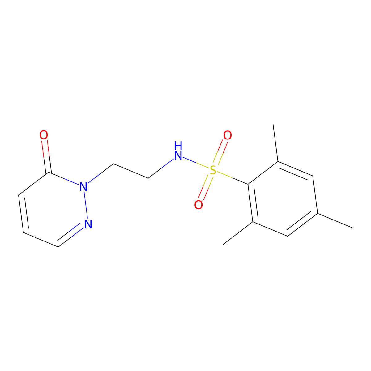 2,4,6-trimethyl-N-(2-(6-oxopyridazin-1(6H)-yl)ethyl)benzenesulfonamide molecular structure, CAS 1040657-12-2