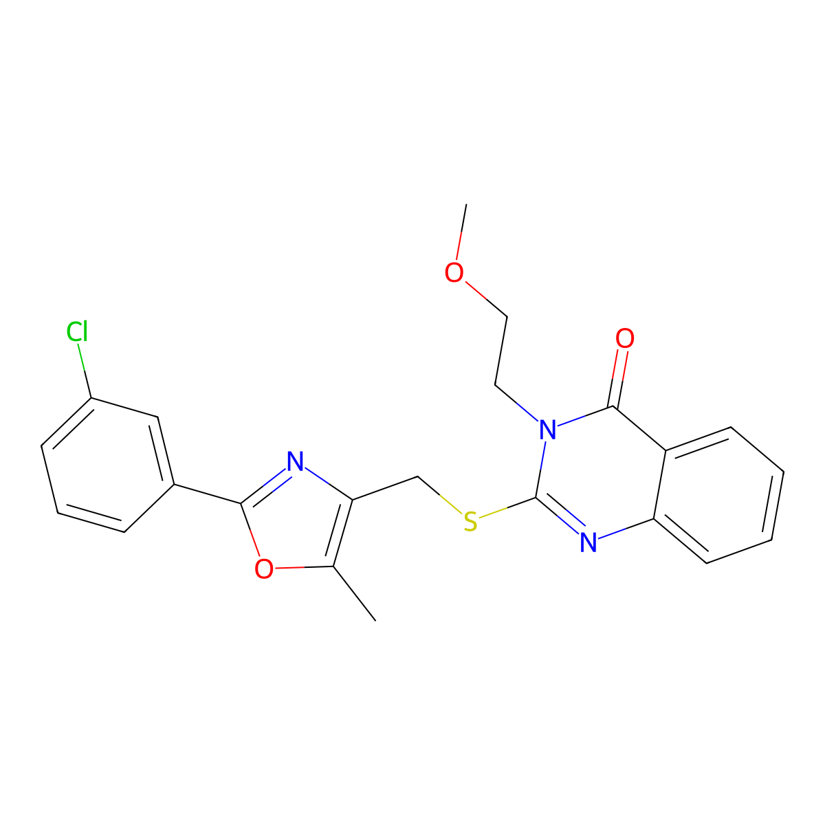 2-(((2-(3-chlorophenyl)-5-methyloxazol-4-yl)methyl)thio)-3-(2-methoxyethyl)quinazolin-4(3H)-one molecular structure, CAS 1040657-13-3