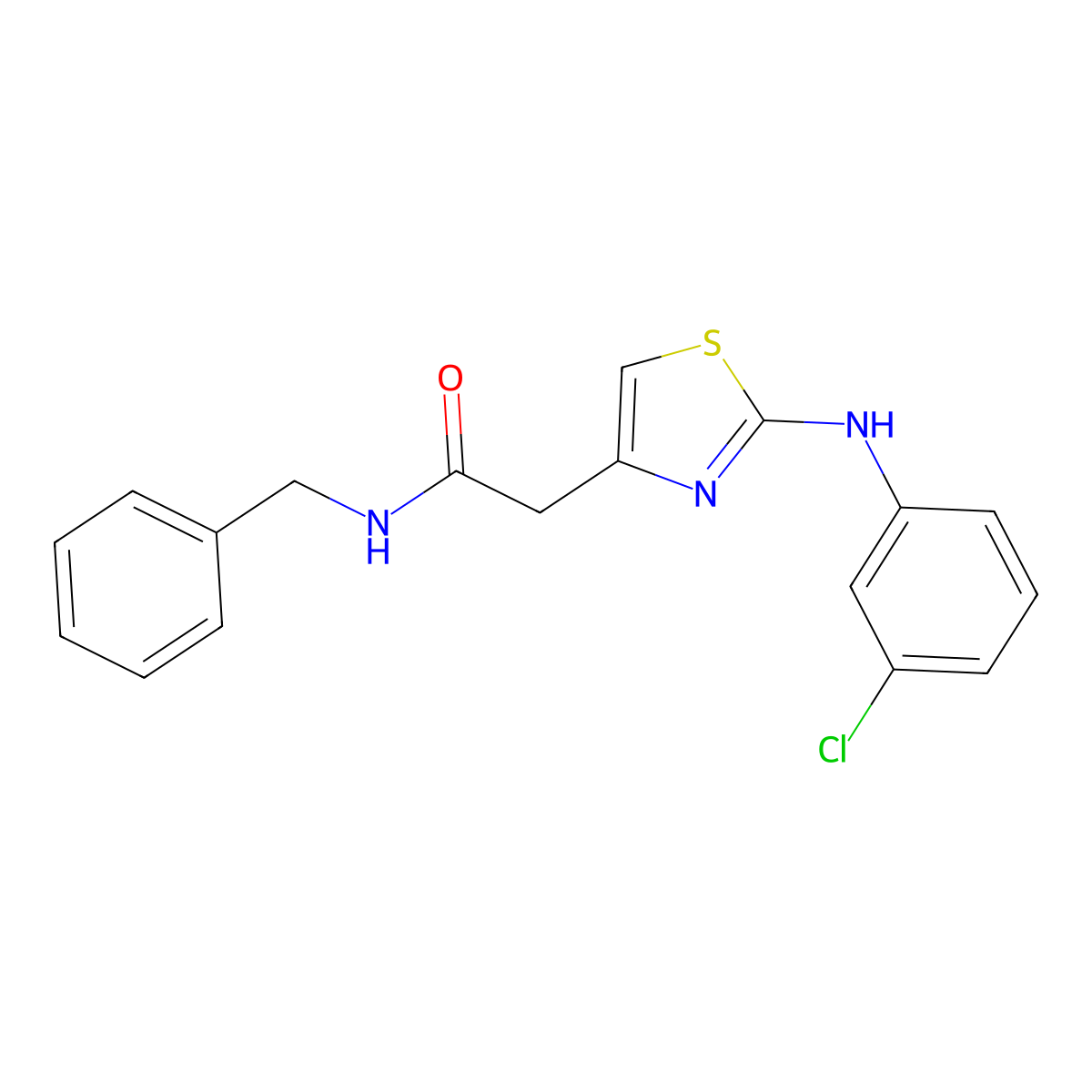 N-benzyl-2-{2-[(3-chlorophenyl)amino]-1,3-thiazol-4-yl}acetamide molecular structure, CAS 1040657-21-3
