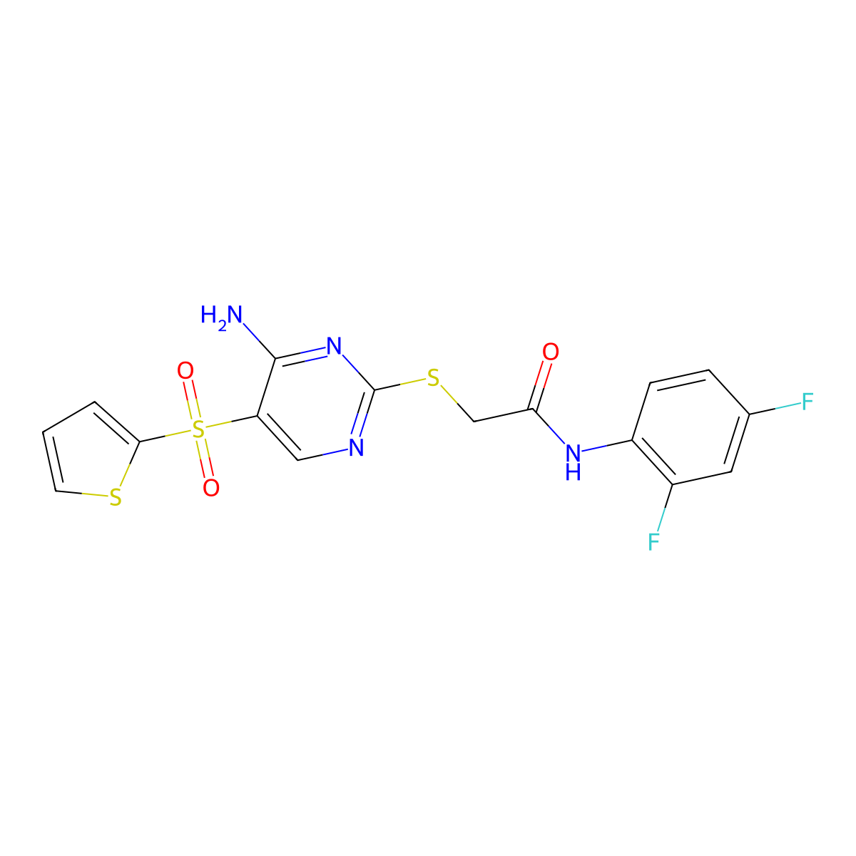 2-{[4-amino-5-(thiophene-2-sulfonyl)pyrimidin-2-yl]sulfanyl}-N-(2,4-difluorophenyl)acetamide molecular structure, CAS 1040657-25-7