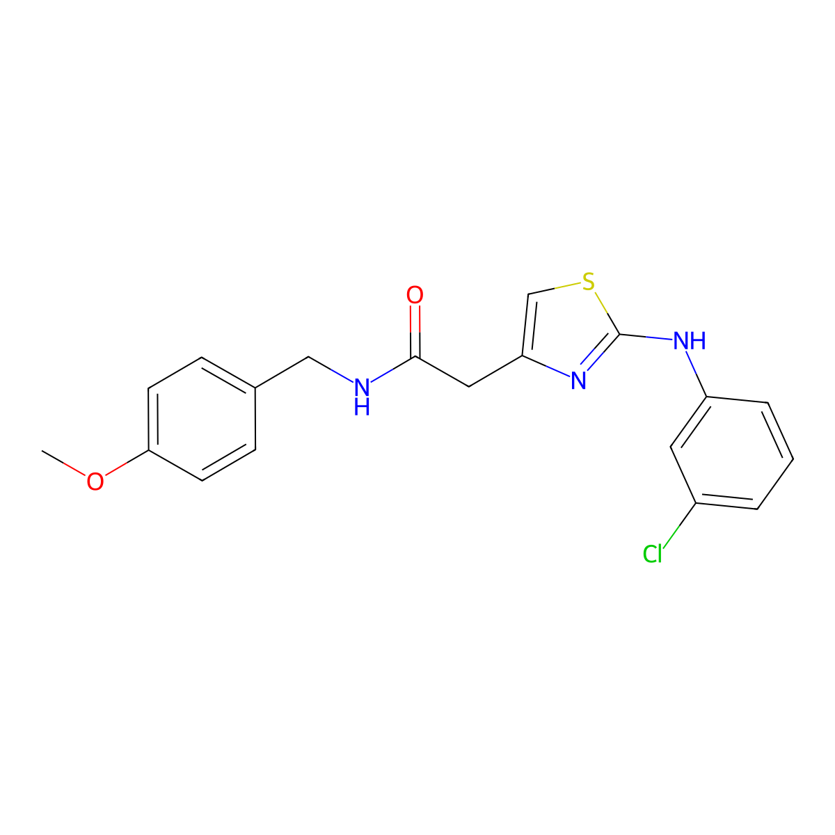 2-{2-[(3-chlorophenyl)amino]-1,3-thiazol-4-yl}-N-[(4-methoxyphenyl)methyl]acetamide molecular structure, CAS 1040657-28-0