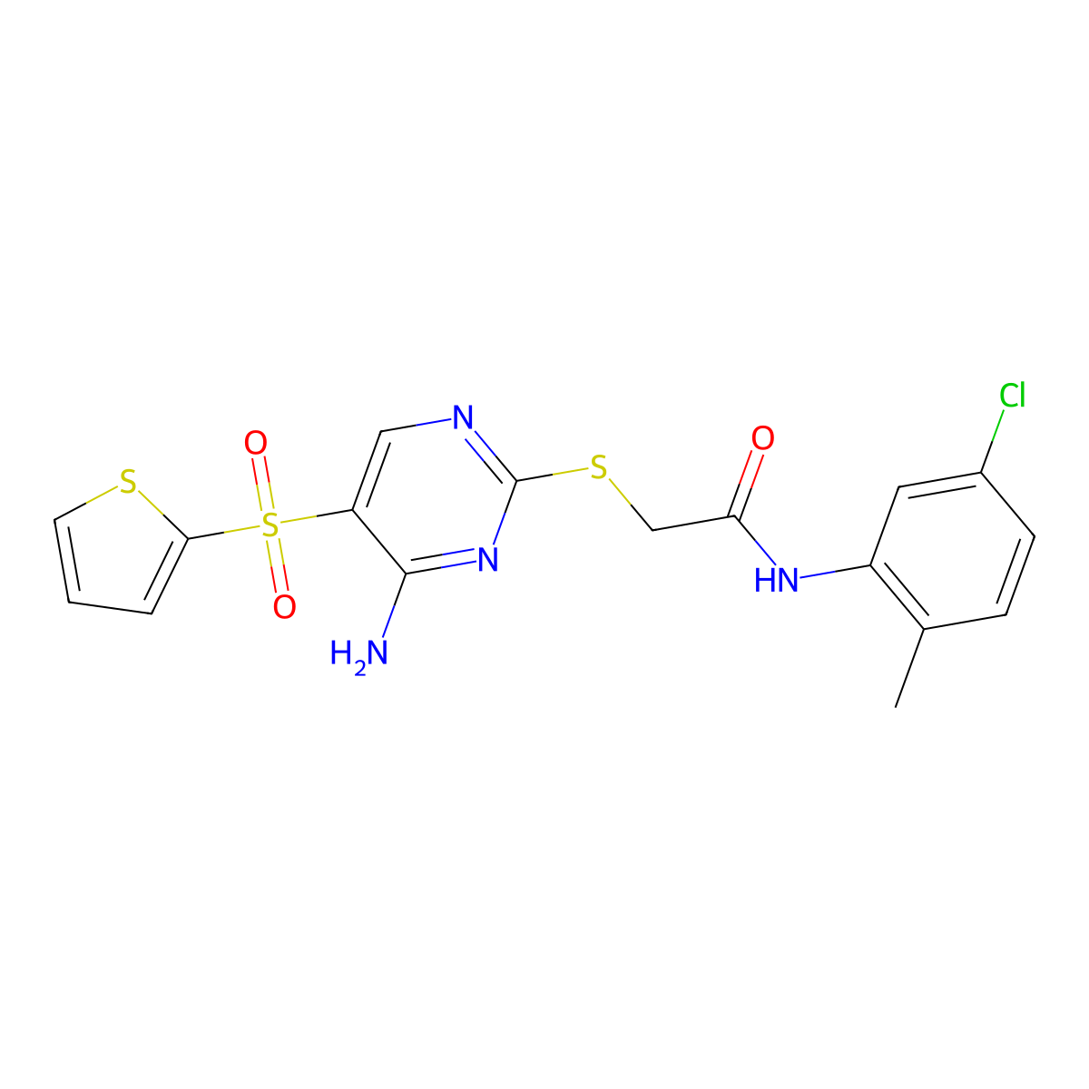 2-{[4-amino-5-(thiophene-2-sulfonyl)pyrimidin-2-yl]sulfanyl}-N-(5-chloro-2-methylphenyl)acetamide molecular structure, CAS 1040657-39-3