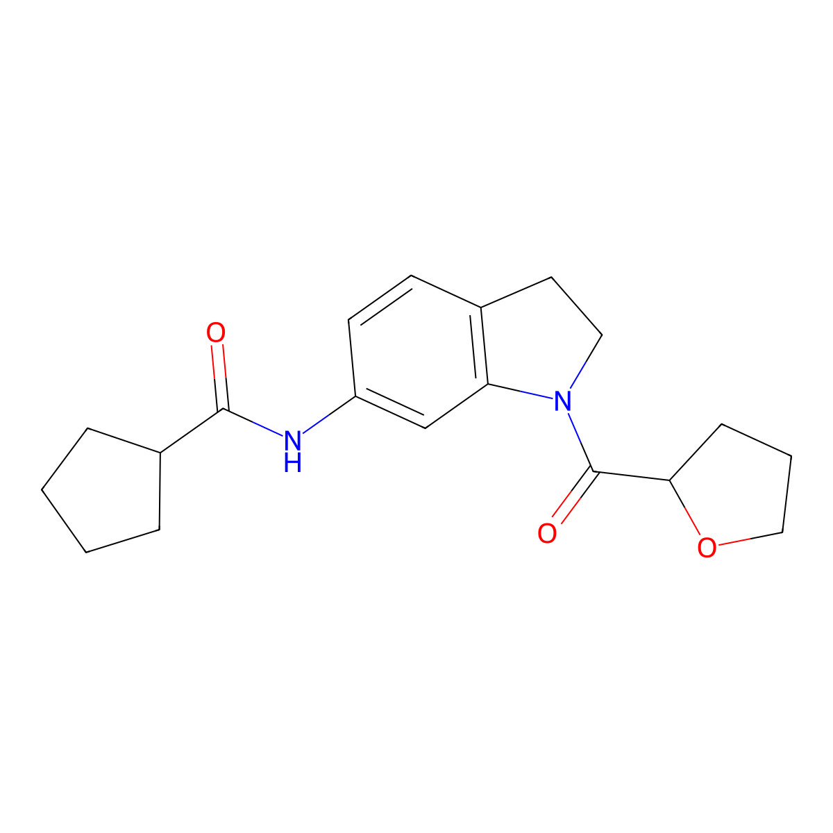 N-(1-(tetrahydrofuran-2-carbonyl)indolin-6-yl)cyclopentanecarboxamide molecular structure, CAS 1040657-44-0
