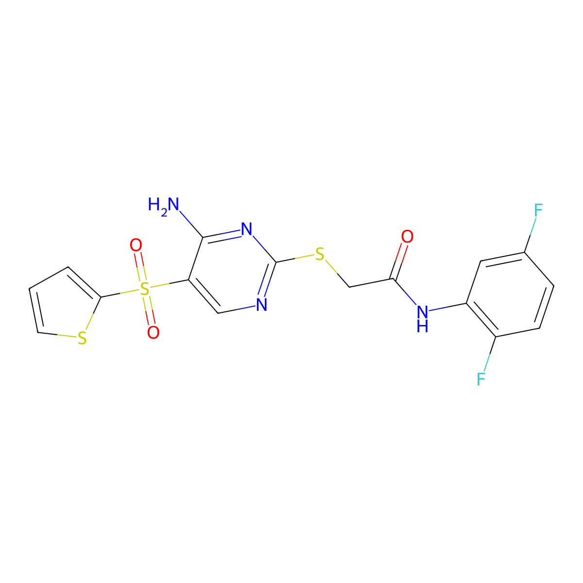 2-{[4-amino-5-(thiophene-2-sulfonyl)pyrimidin-2-yl]sulfanyl}-N-(2,5-difluorophenyl)acetamide molecular structure, CAS 1040657-45-1