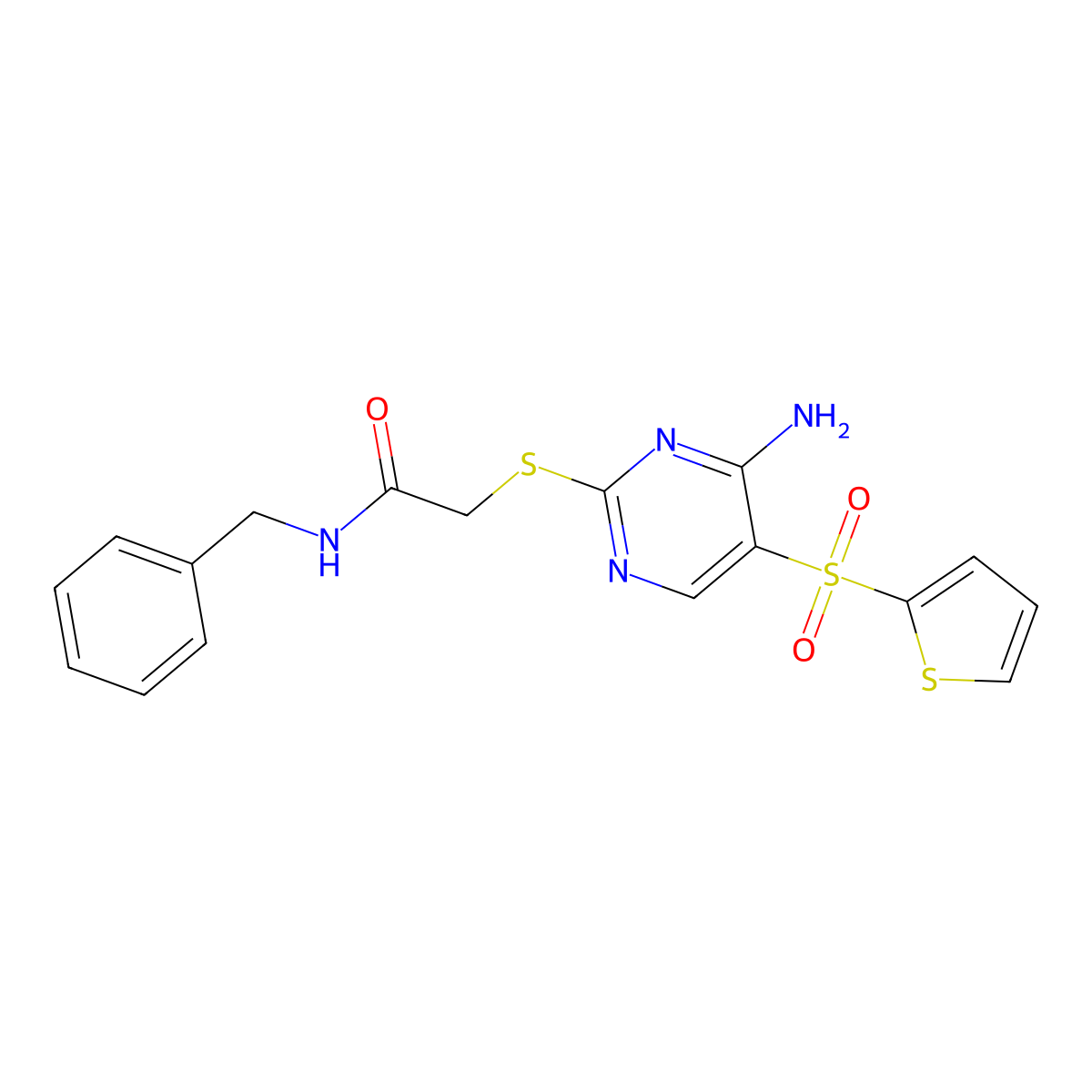 2-{[4-amino-5-(thiophene-2-sulfonyl)pyrimidin-2-yl]sulfanyl}-N-benzylacetamide molecular structure, CAS 1040657-57-5
