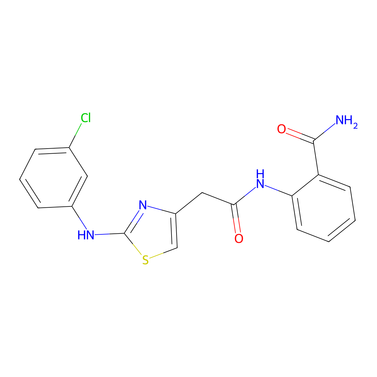 2-(2-{2-[(3-Chlorophenyl)amino]-1,3-thiazol-4-yl}acetamido)benzamide molecular structure, CAS 1040657-66-6