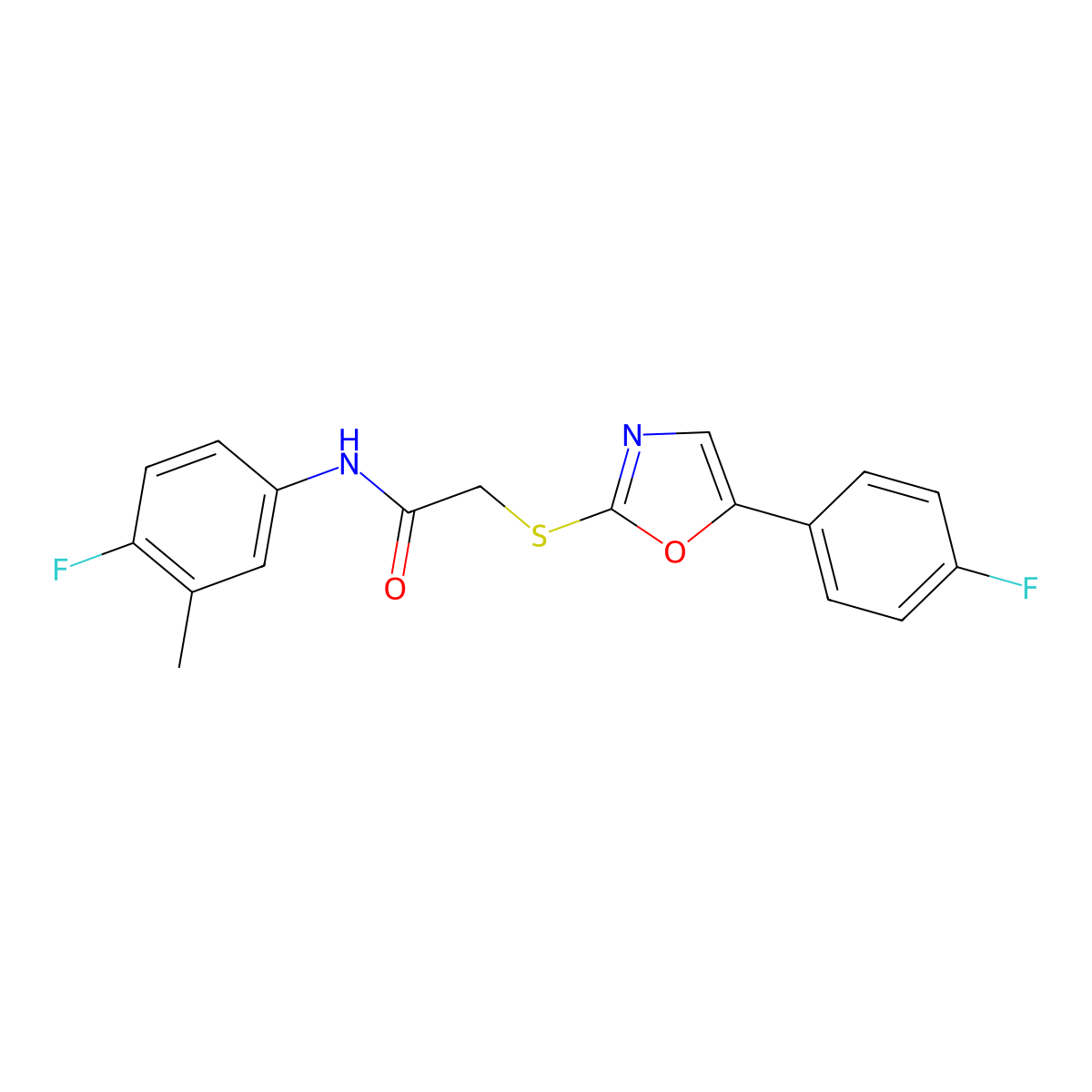 N-(4-fluoro-3-methylphenyl)-2-{[5-(4-fluorophenyl)-1,3-oxazol-2-yl]sulfanyl}acetamide molecular structure, CAS 1040657-71-3
