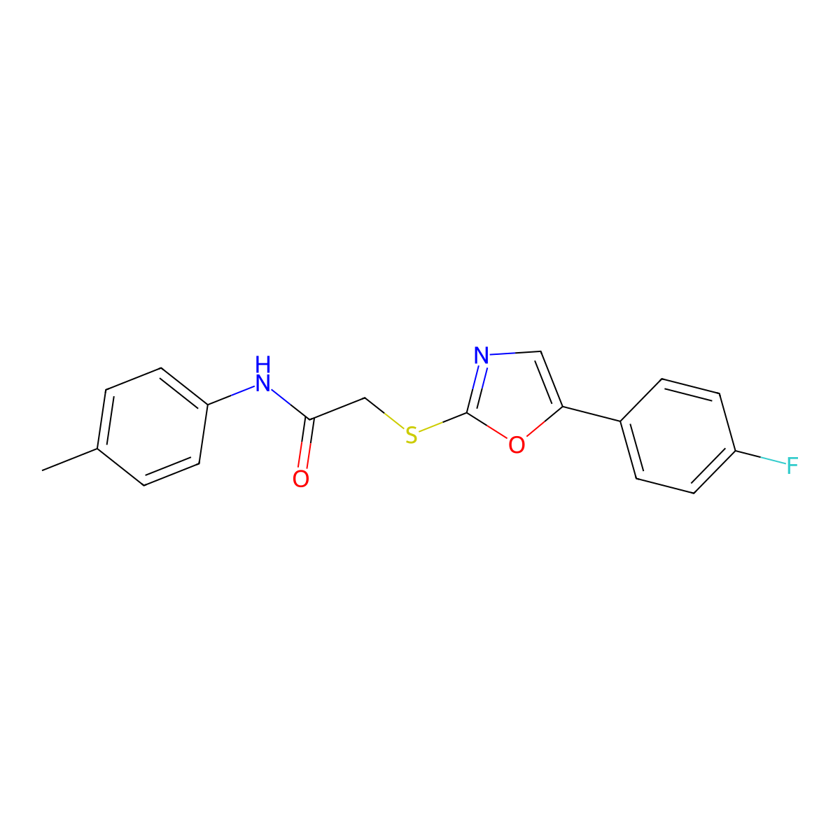 2-((5-(4-fluorophenyl)oxazol-2-yl)thio)-N-(p-tolyl)acetamide molecular structure, CAS 1040657-77-9