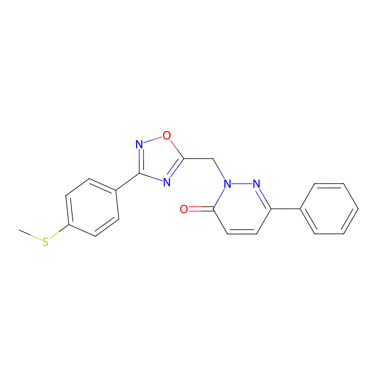 2-((3-(4-(methylthio)phenyl)-1,2,4-oxadiazol-5-yl)methyl)-6-phenylpyridazin-3(2H)-one molecular structure, CAS 1040657-85-9