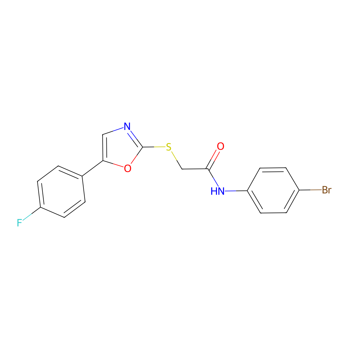 N-(4-bromophenyl)-2-((5-(4-fluorophenyl)oxazol-2-yl)thio)acetamide molecular structure, CAS 1040657-89-3