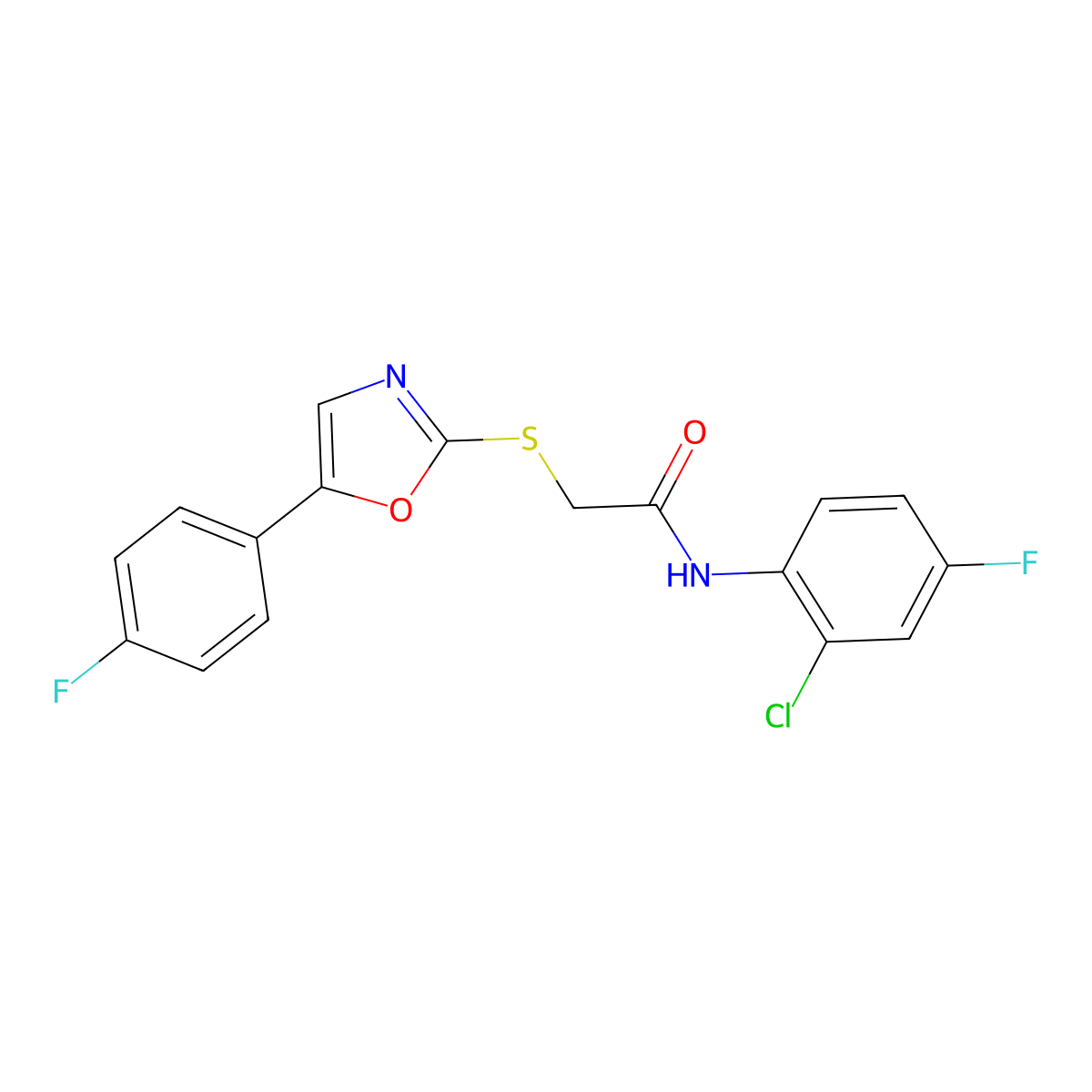 N-(2-chloro-4-fluorophenyl)-2-{[5-(4-fluorophenyl)-1,3-oxazol-2-yl]sulfanyl}acetamide molecular structure, CAS 1040657-99-5