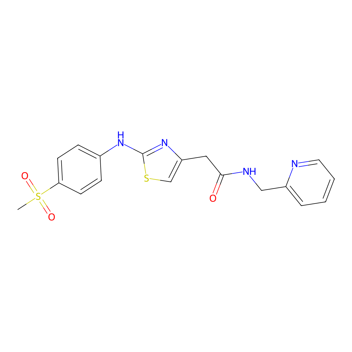 2-{2-[(4-methanesulfonylphenyl)amino]-1,3-thiazol-4-yl}-N-[(pyridin-2-yl)methyl]acetamide molecular structure, CAS 1040658-00-1