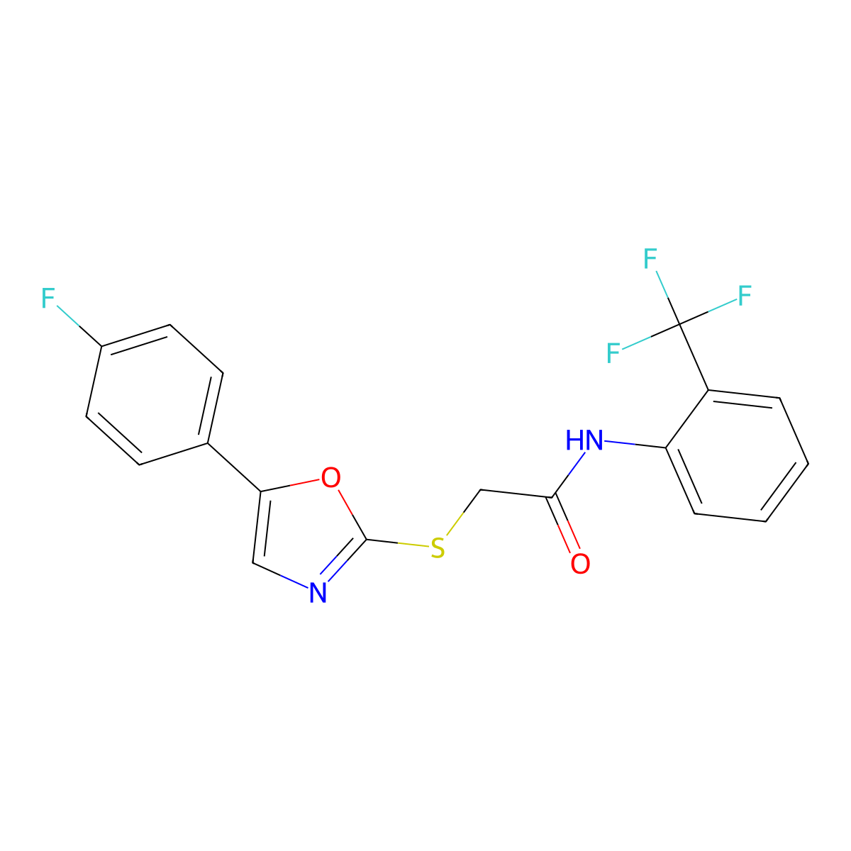 2-{[5-(4-fluorophenyl)-1,3-oxazol-2-yl]sulfanyl}-N-[2-(trifluoromethyl)phenyl]acetamide molecular structure, CAS 1040658-04-5