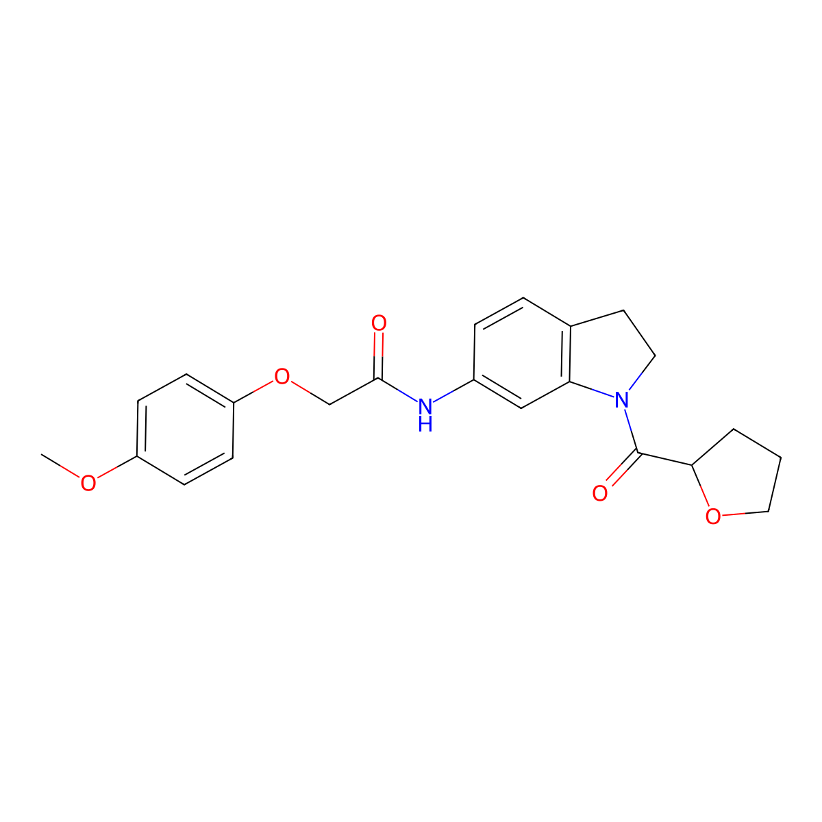 2-(4-methoxyphenoxy)-N-(1-(tetrahydrofuran-2-carbonyl)indolin-6-yl)acetamide molecular structure, CAS 1040658-07-8