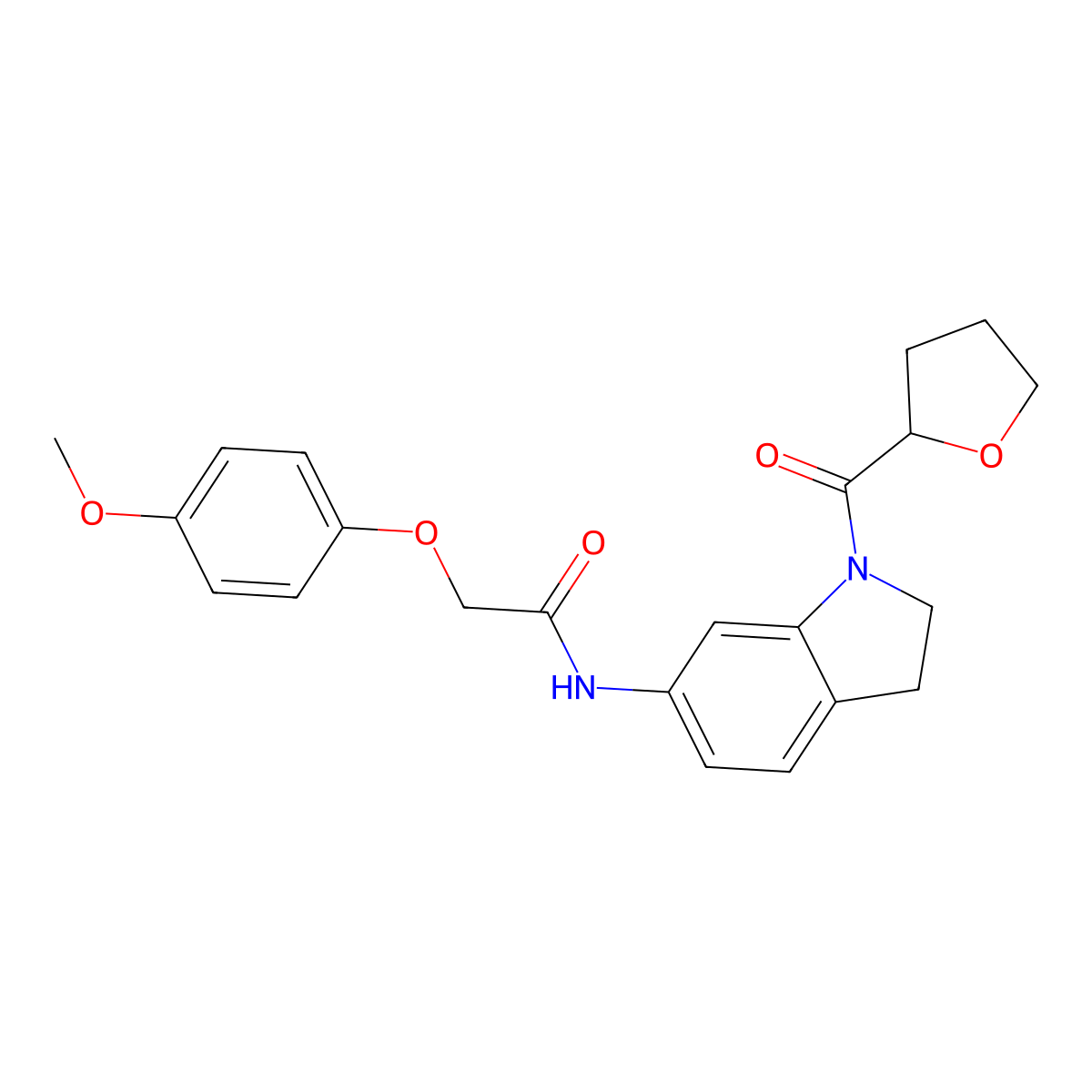 2-(4-methoxyphenoxy)-N-(1-(tetrahydrofuran-2-carbonyl)indolin-6-yl)acetamide molecular structure, CAS 1040658-07-8