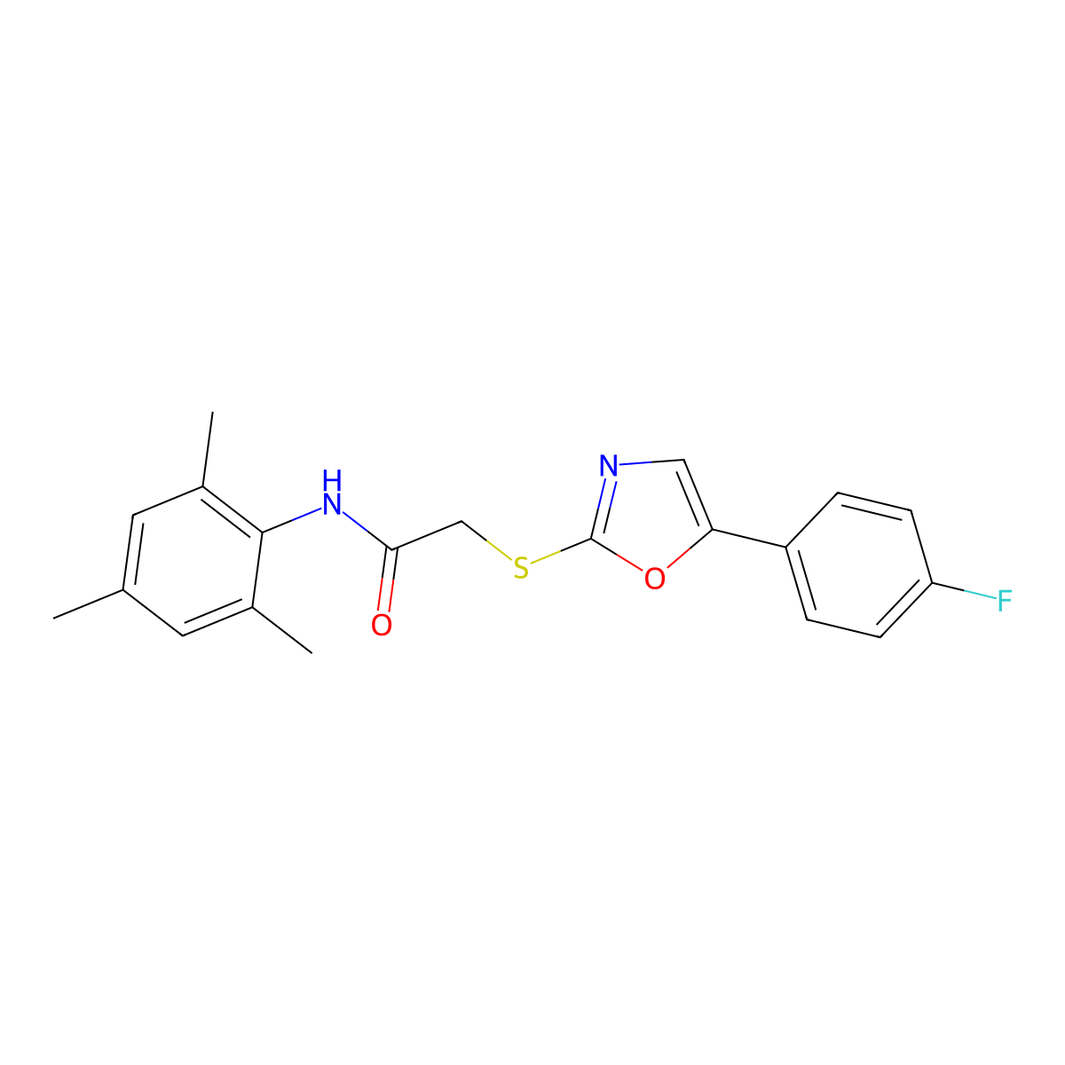 2-{[5-(4-fluorophenyl)-1,3-oxazol-2-yl]sulfanyl}-N-(2,4,6-trimethylphenyl)acetamide molecular structure, CAS 1040658-09-0