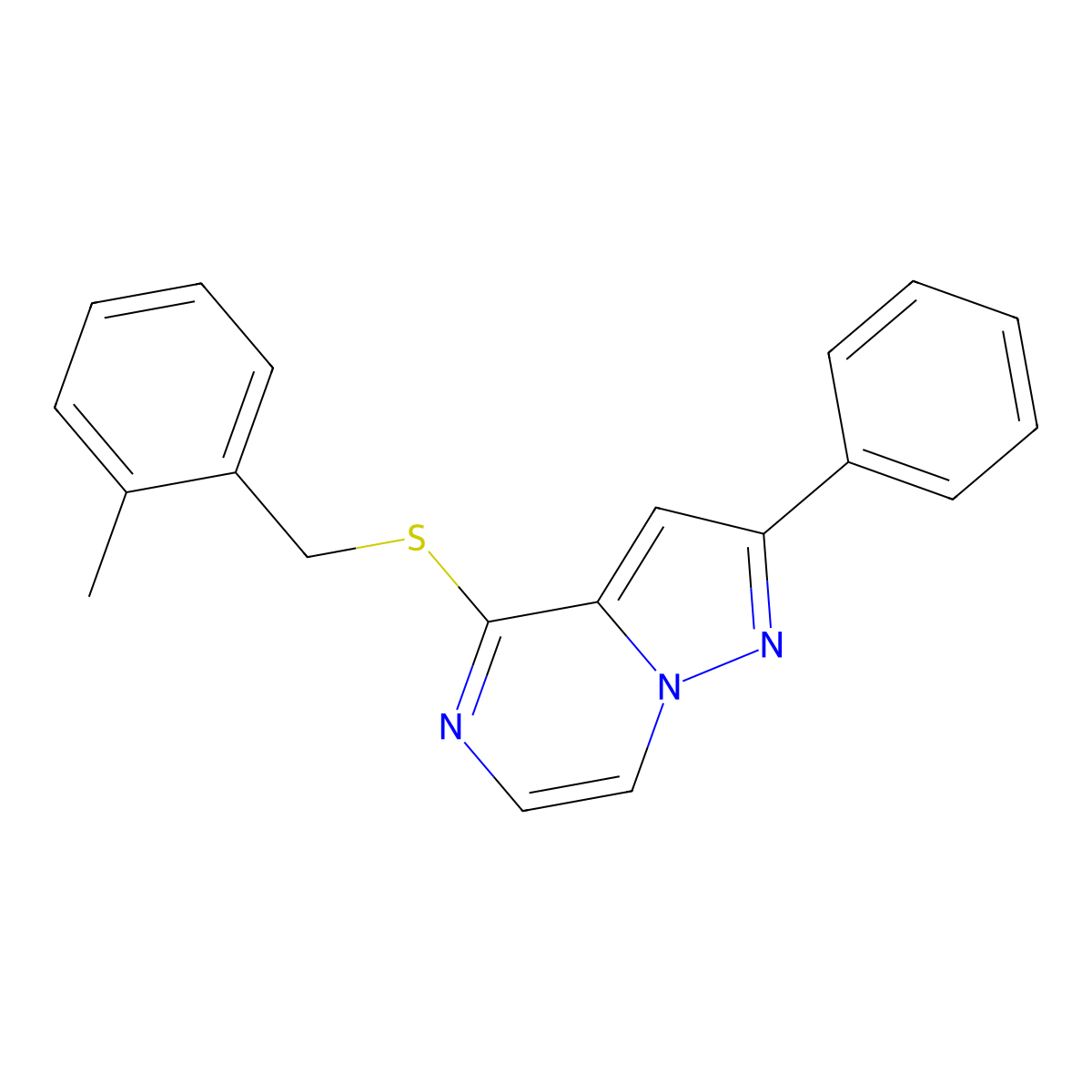 4-{[(2-Methylphenyl)methyl]sulfanyl}-2-phenylpyrazolo[1,5-A]pyrazine molecular structure, CAS 1040658-13-6