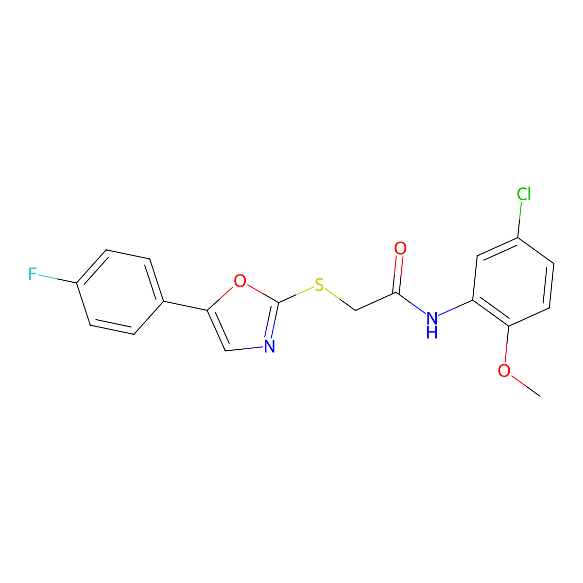 N-(5-chloro-2-methoxyphenyl)-2-{[5-(4-fluorophenyl)-1,3-oxazol-2-yl]sulfanyl}acetamide molecular structure, CAS 1040658-19-2