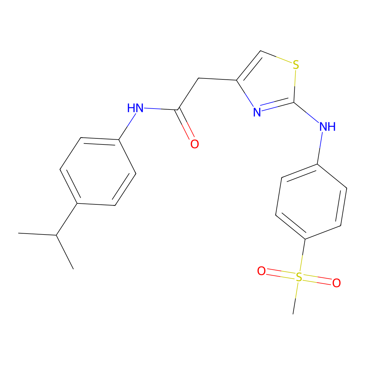 2-{2-[(4-methanesulfonylphenyl)amino]-1,3-thiazol-4-yl}-N-[4-(propan-2-yl)phenyl]acetamide molecular structure, CAS 1040658-20-5