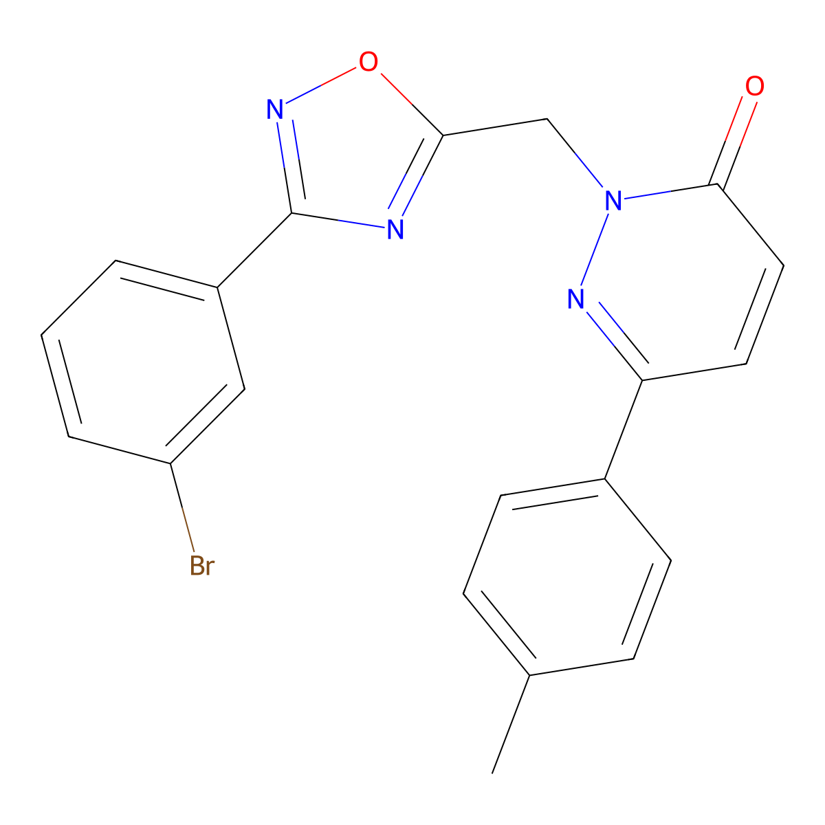 2-{[3-(3-Bromophenyl)-1,2,4-oxadiazol-5-yl]methyl}-6-(4-methylphenyl)-2,3-dihydropyridazin-3-one molecular structure, CAS 1040658-21-6
