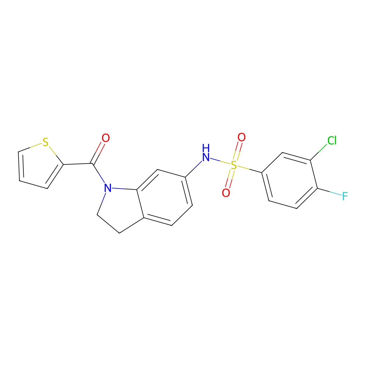 3-chloro-4-fluoro-N-(1-(thiophene-2-carbonyl)indolin-6-yl)benzenesulfonamide molecular structure, CAS 1040658-27-2