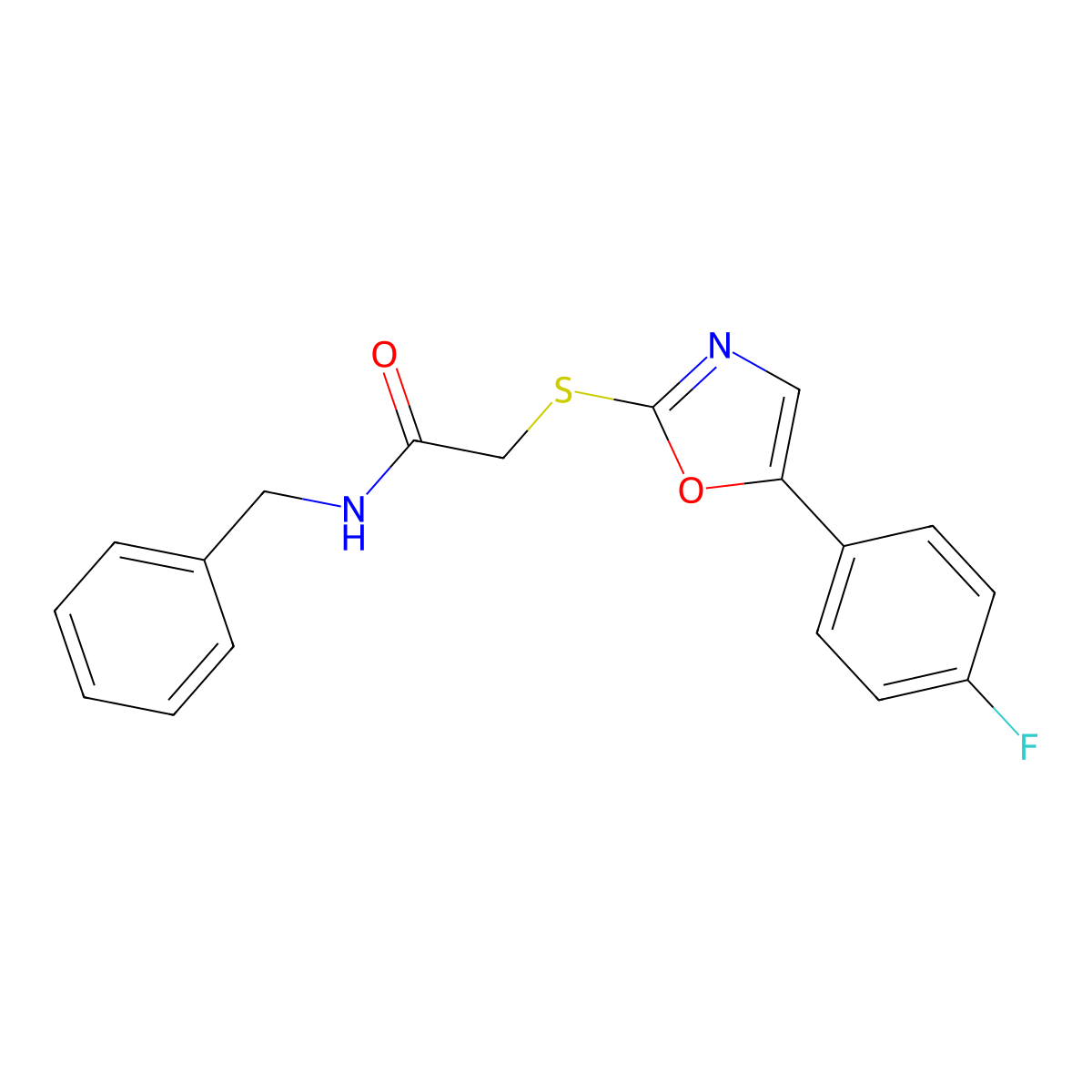 N-benzyl-2-((5-(4-fluorophenyl)oxazol-2-yl)thio)acetamide molecular structure, CAS 1040658-29-4