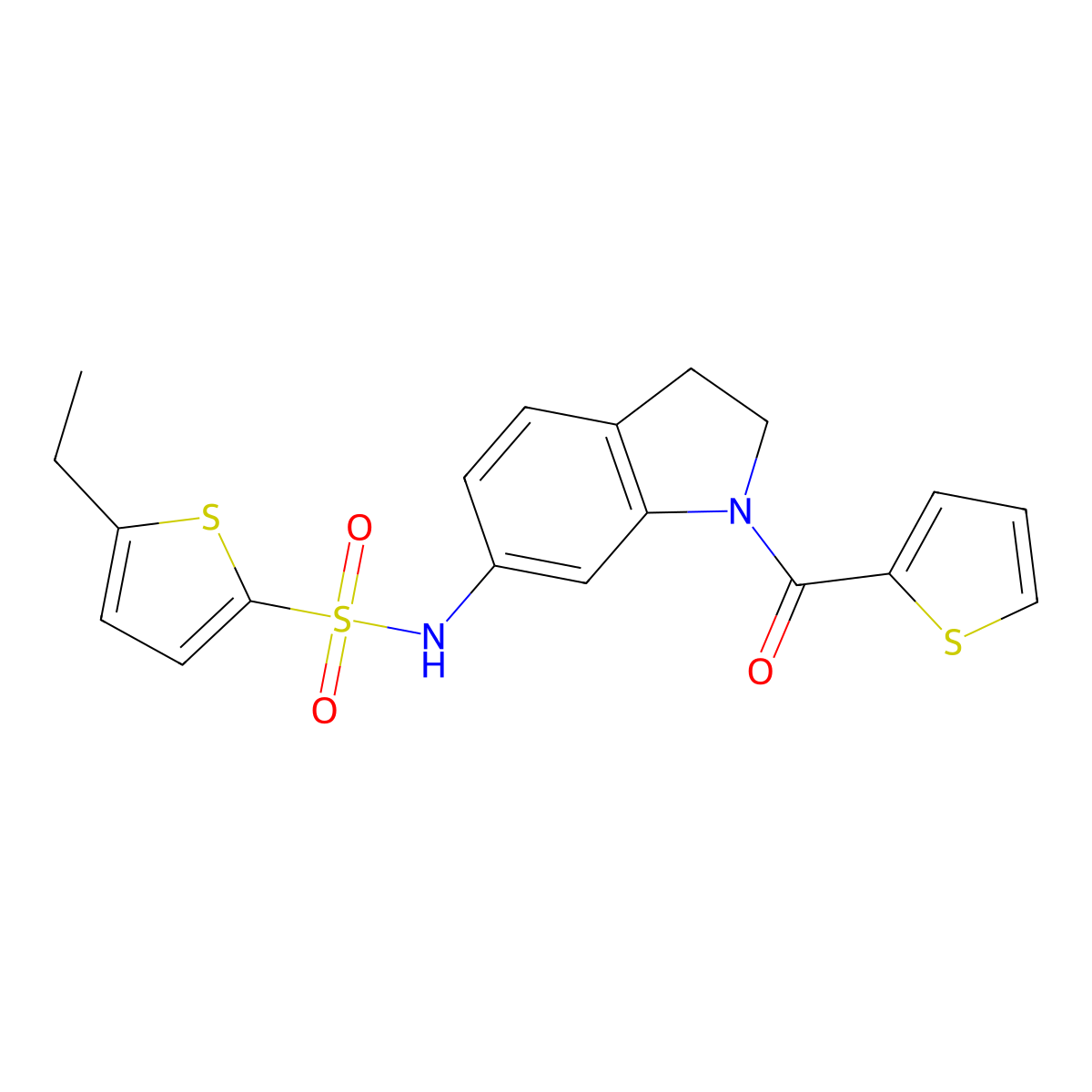 5-ethyl-N-(1-(thiophene-2-carbonyl)indolin-6-yl)thiophene-2-sulfonamide molecular structure, CAS 1040658-32-9
