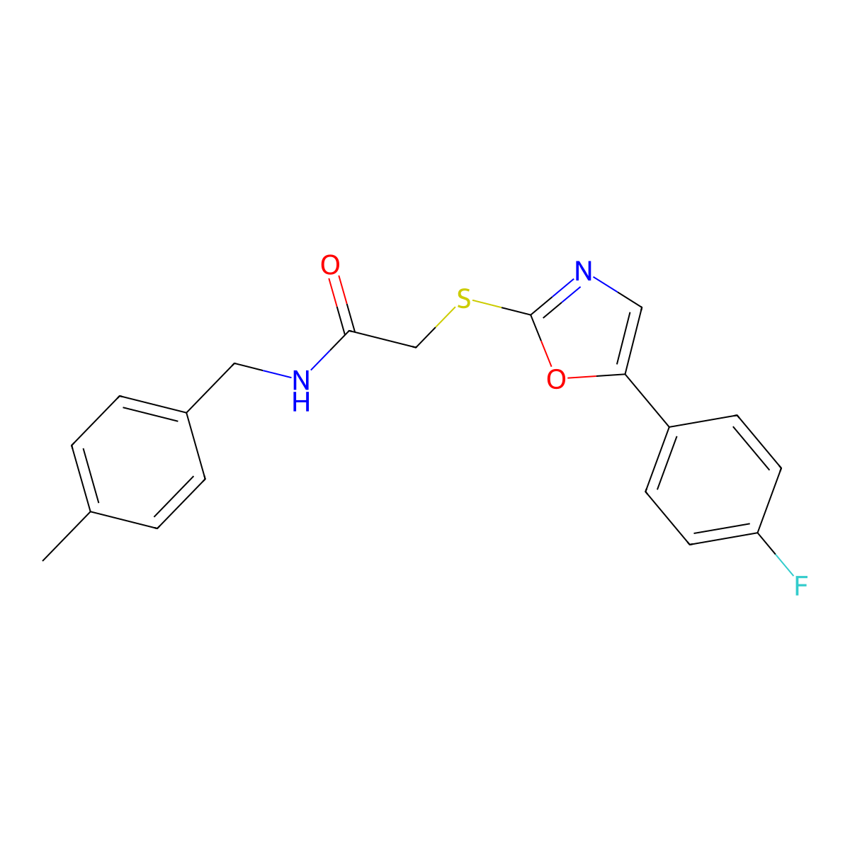 2-{[5-(4-fluorophenyl)-1,3-oxazol-2-yl]sulfanyl}-N-[(4-methylphenyl)methyl]acetamide molecular structure, CAS 1040658-34-1