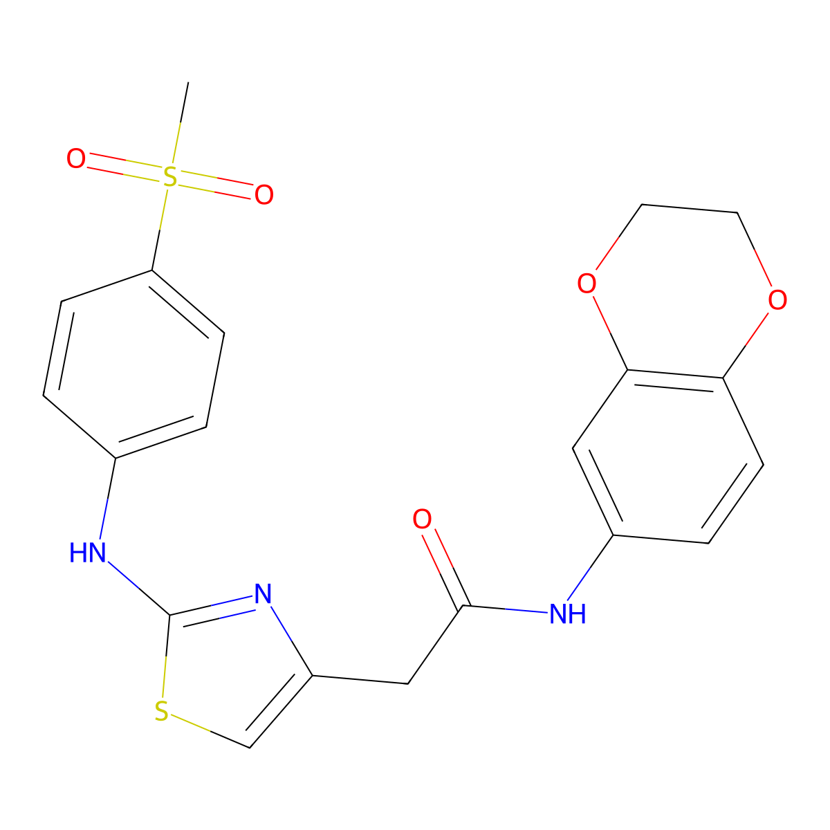 N-(2,3-dihydro-1,4-benzodioxin-6-yl)-2-{2-[(4-methanesulfonylphenyl)amino]-1,3-thiazol-4-yl}acetamide molecular structure, CAS 1040658-40-9