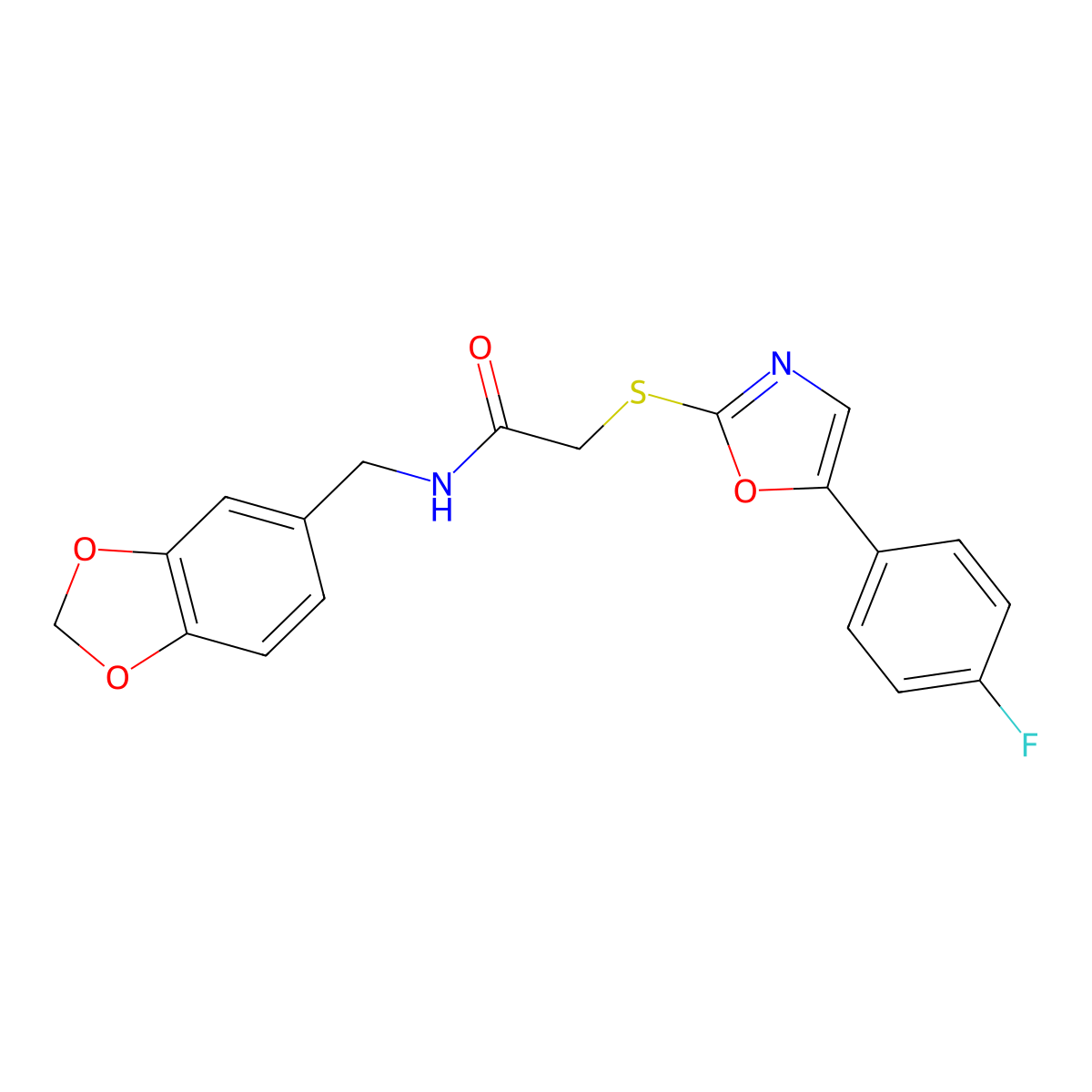 N-[(2H-1,3-benzodioxol-5-yl)methyl]-2-{[5-(4-fluorophenyl)-1,3-oxazol-2-yl]sulfanyl}acetamide molecular structure, CAS 1040658-44-3