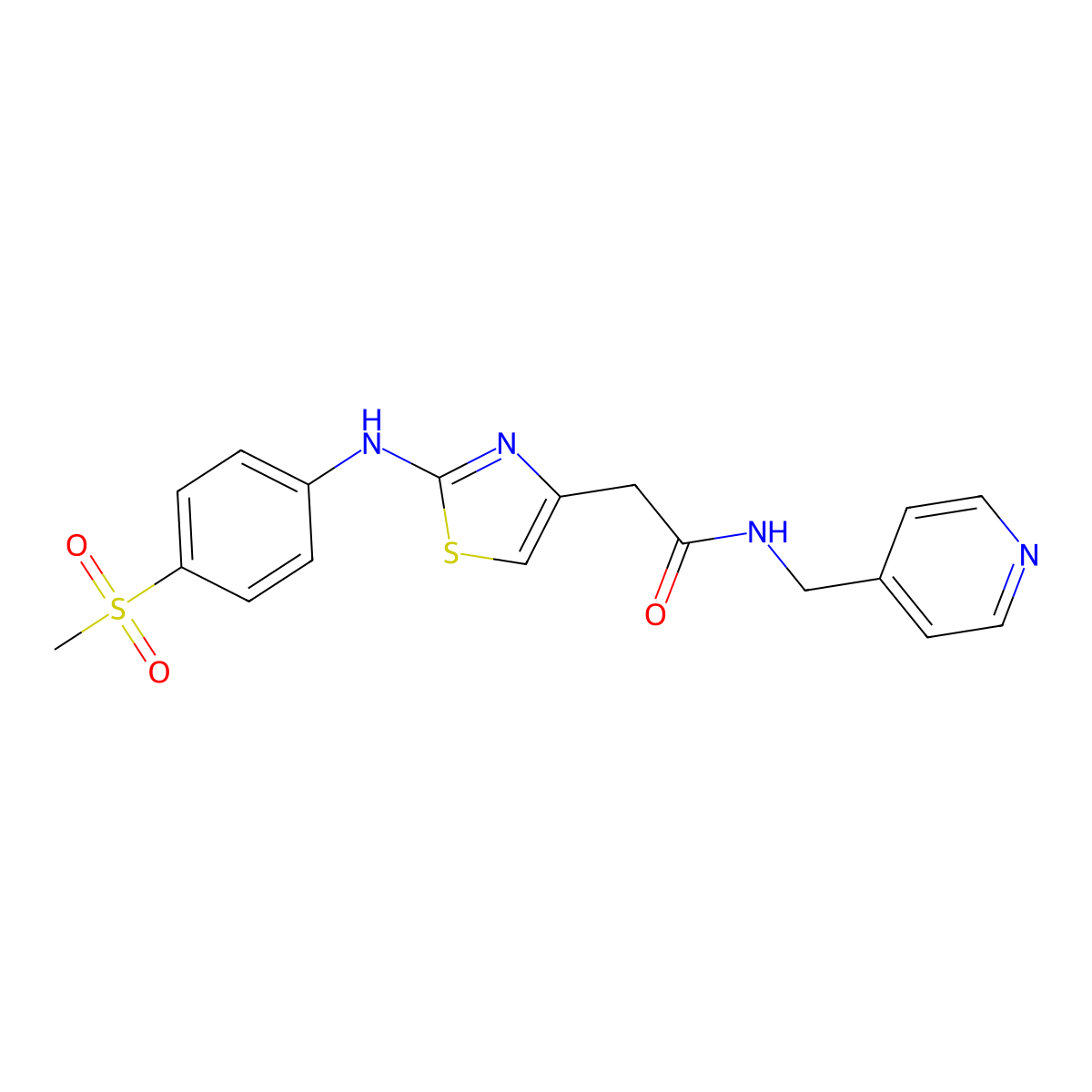 2-{2-[(4-methanesulfonylphenyl)amino]-1,3-thiazol-4-yl}-N-[(pyridin-4-yl)methyl]acetamide molecular structure, CAS 1040658-51-2