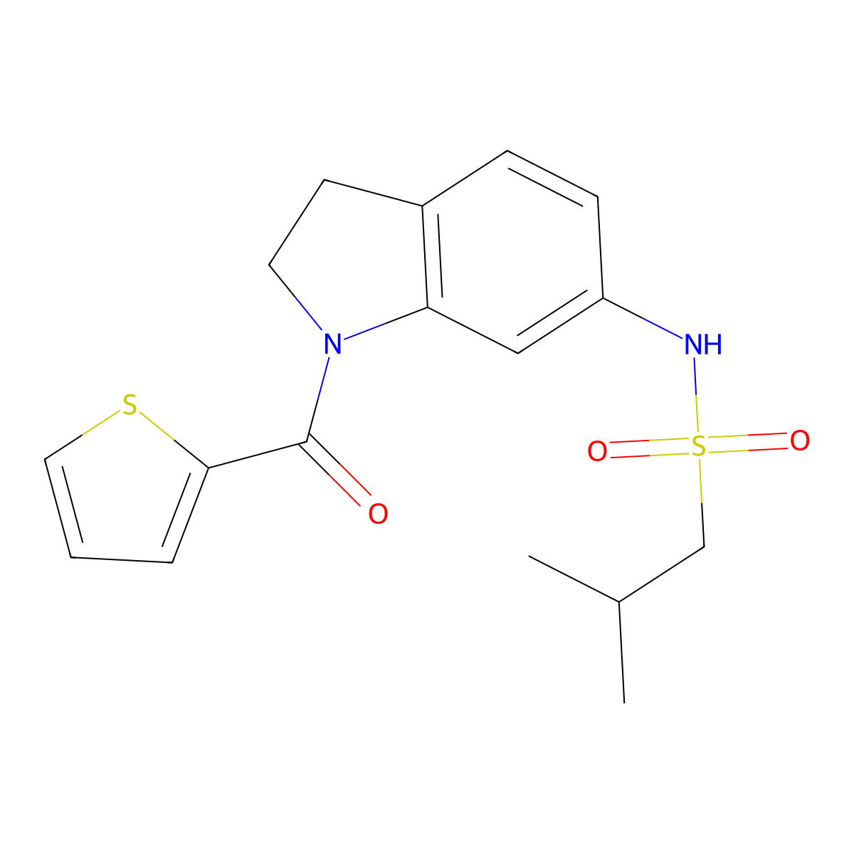 2-methyl-N-(1-(thiophene-2-carbonyl)indolin-6-yl)propane-1-sulfonamide molecular structure, CAS 1040658-52-3