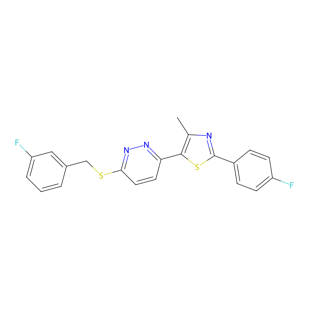 5-(6-((3-Fluorobenzyl)thio)pyridazin-3-yl)-2-(4-fluorophenyl)-4-methylthiazole molecular structure, CAS 1040658-54-5