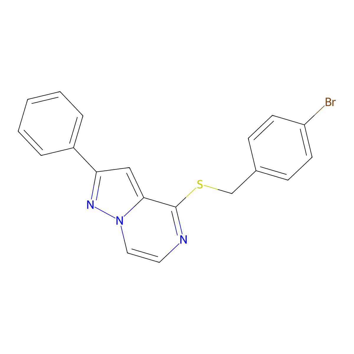 4-[(4-Bromobenzyl)thio]-2-phenylpyrazolo[1,5-a]pyrazine molecular structure, CAS 1040658-58-9