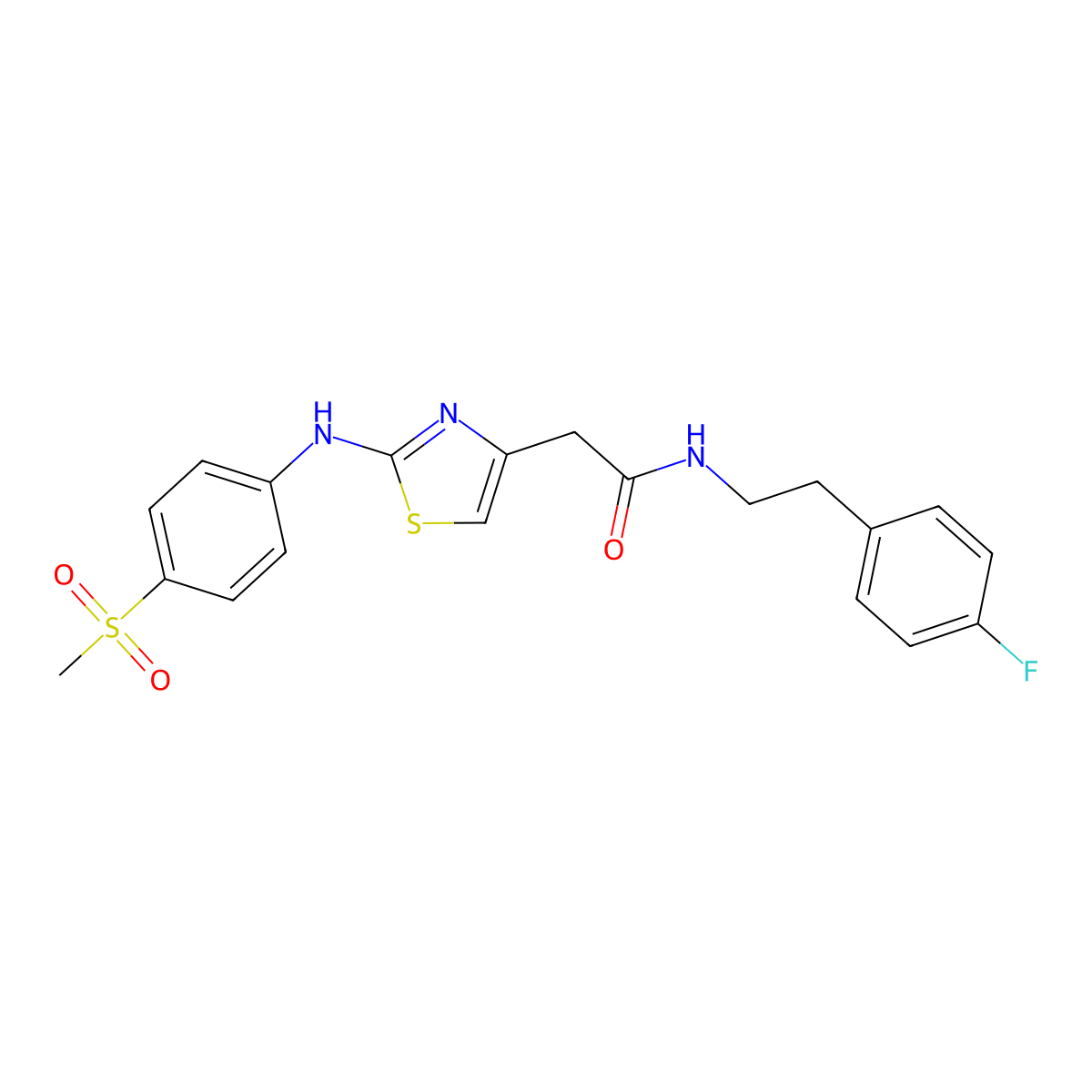 N-[2-(4-fluorophenyl)ethyl]-2-{2-[(4-methanesulfonylphenyl)amino]-1,3-thiazol-4-yl}acetamide molecular structure, CAS 1040658-61-4
