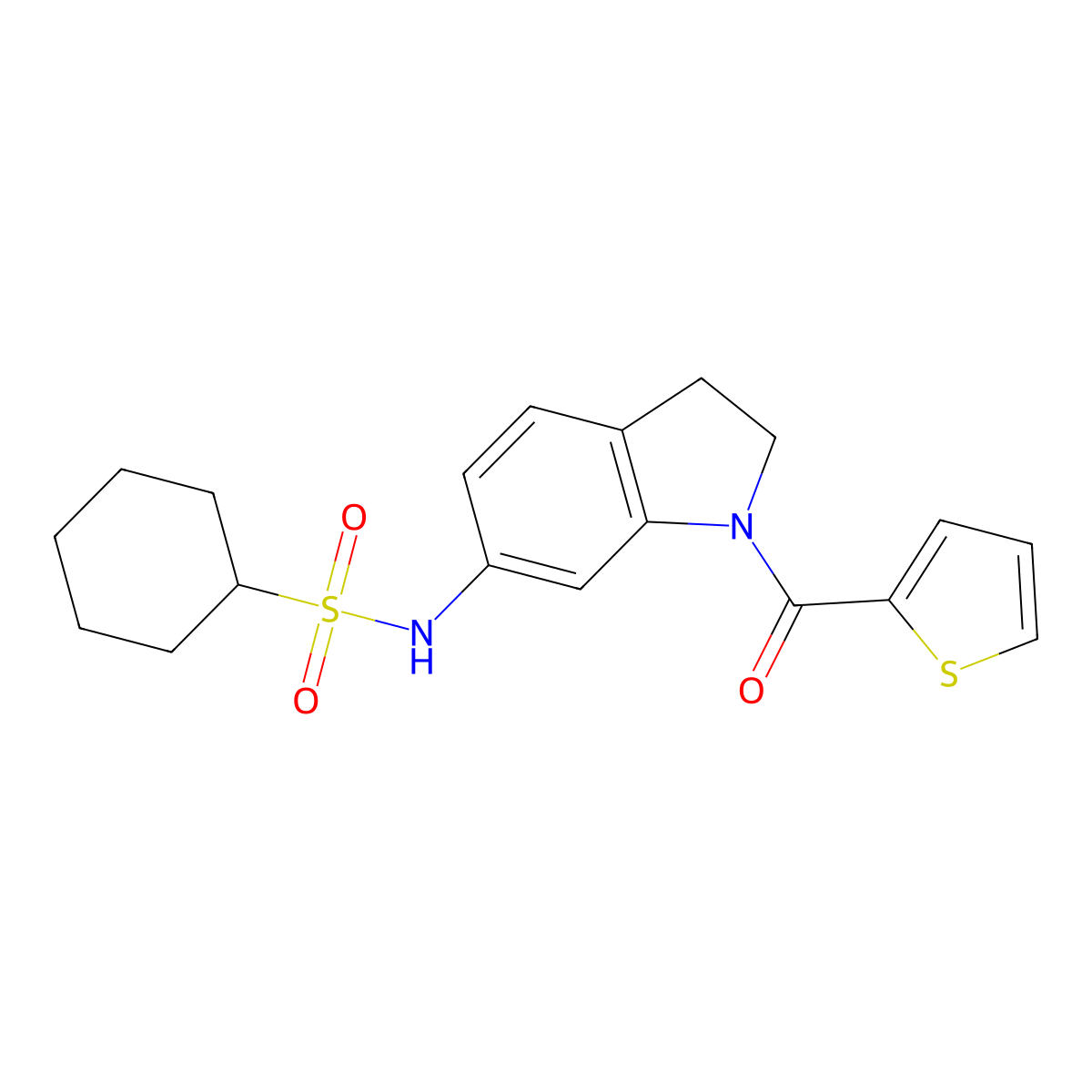 N-(1-(thiophene-2-carbonyl)indolin-6-yl)cyclohexanesulfonamide molecular structure, CAS 1040658-62-5