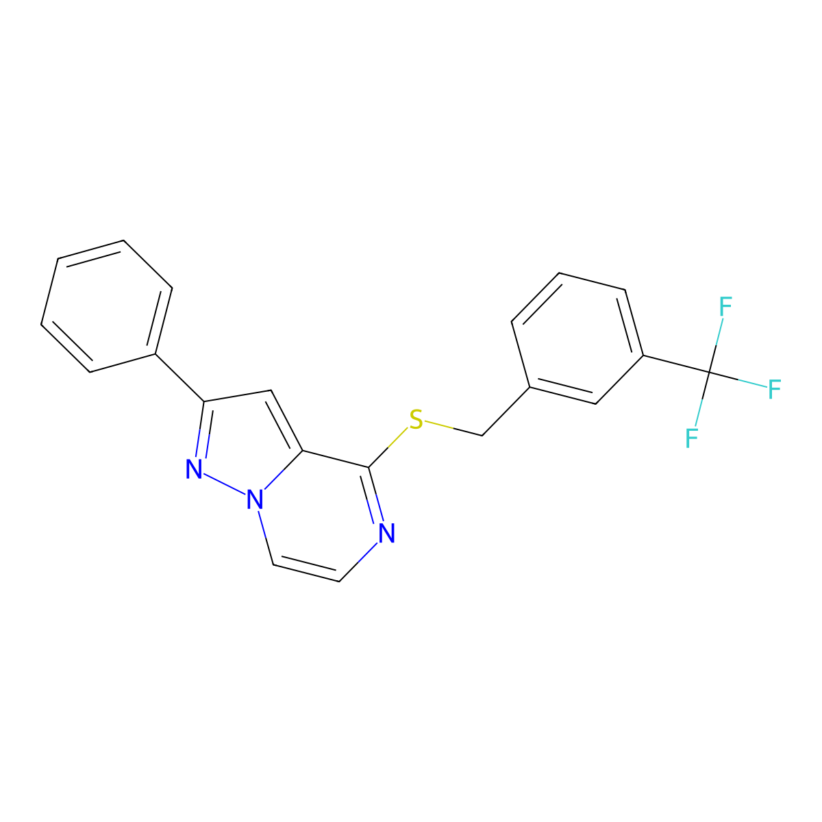 2-Phenyl-4-({[3-(trifluoromethyl)phenyl]methyl}sulfanyl)pyrazolo[1,5-A]pyrazine molecular structure, CAS 1040658-63-6