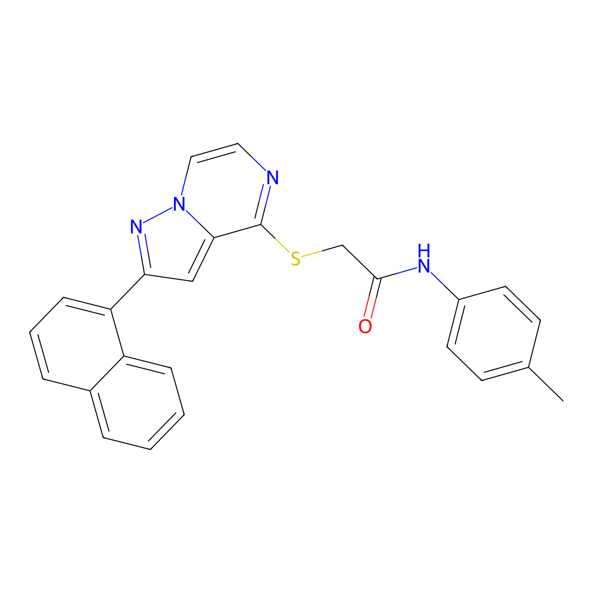N-(4-methylphenyl)-2-{[2-(naphthalen-1-yl)pyrazolo[1,5-a]pyrazin-4-yl]sulfanyl}acetamide molecular structure, CAS 1040658-65-8