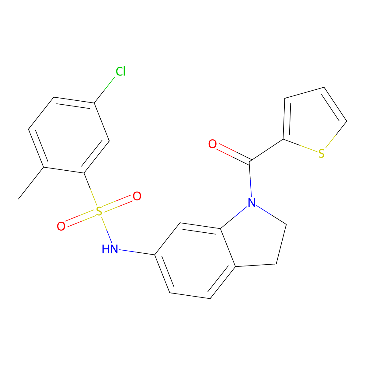 5-chloro-2-methyl-N-(1-(thiophene-2-carbonyl)indolin-6-yl)benzenesulfonamide molecular structure, CAS 1040658-67-0