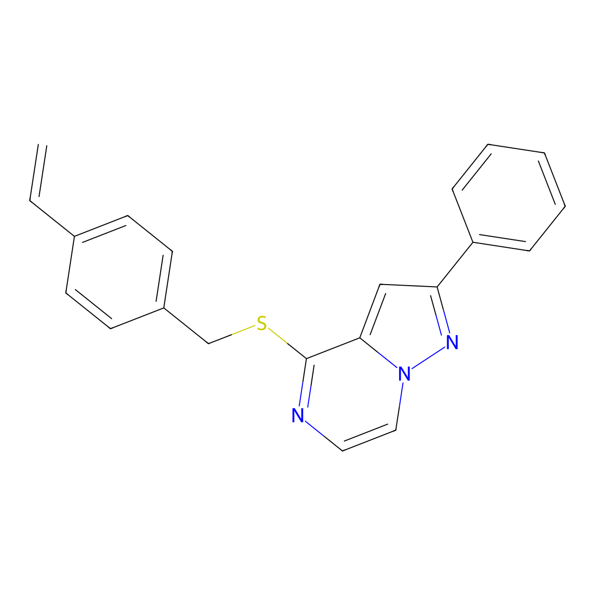 2-Phenyl-4-[(4-vinylbenzyl)thio]pyrazolo[1,5-a]pyrazine molecular structure, CAS 1040658-68-1