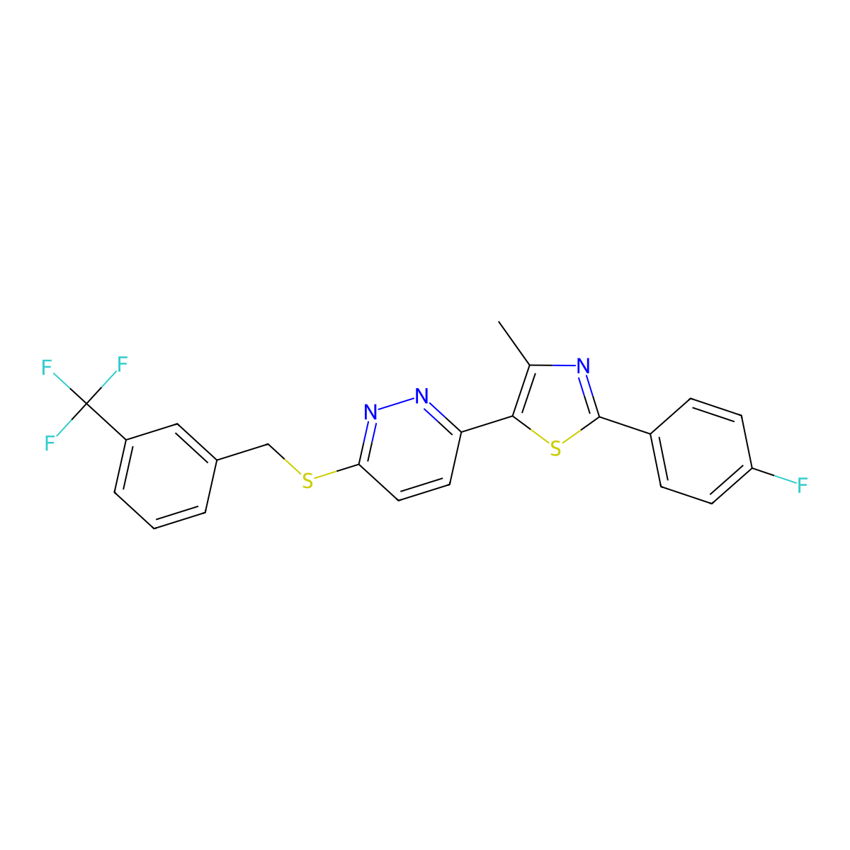 2-(4-Fluorophenyl)-4-methyl-5-(6-((3-(trifluoromethyl)benzyl)thio)pyridazin-3-yl)thiazole molecular structure, CAS 1040658-69-2