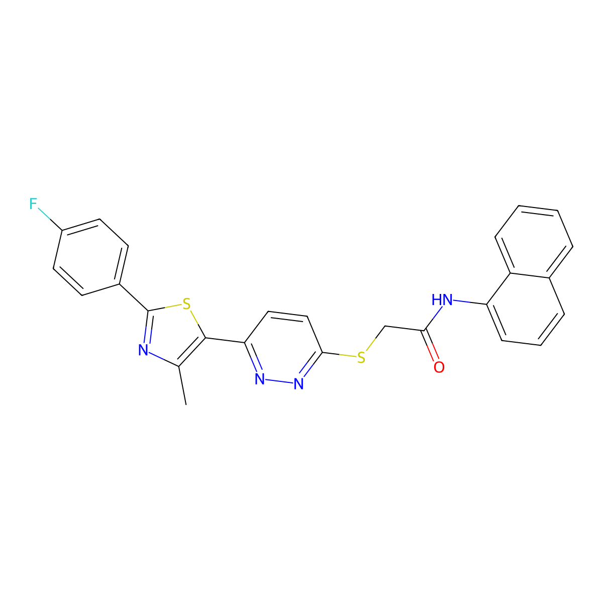 2-((6-(2-(4-fluorophenyl)-4-methylthiazol-5-yl)pyridazin-3-yl)thio)-N-(naphthalen-1-yl)acetamide molecular structure, CAS 1040658-74-9