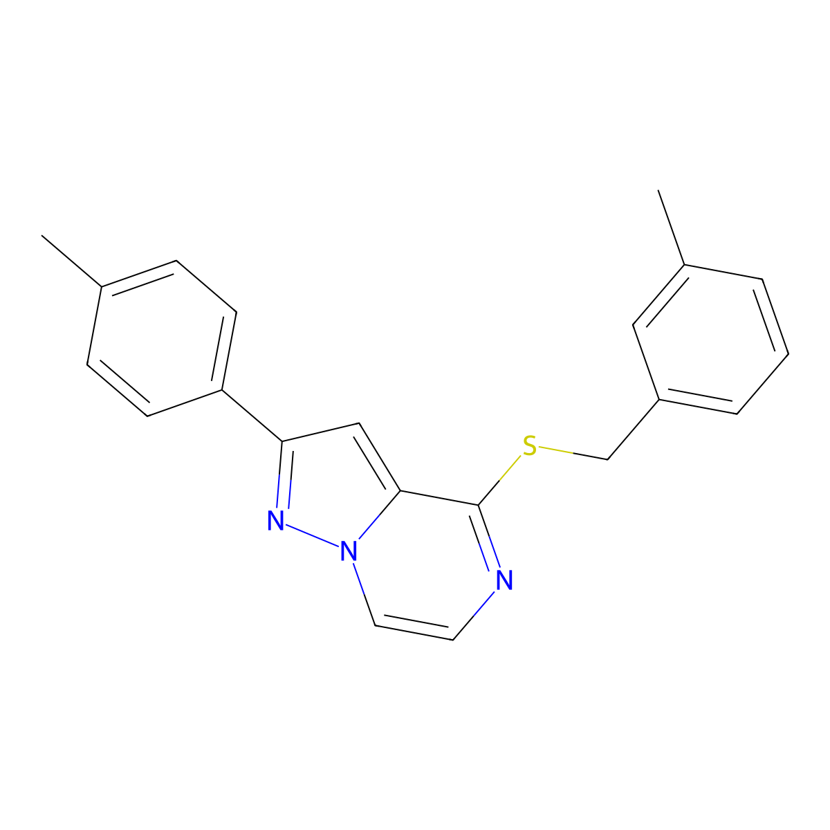 2-(4-Methylphenyl)-4-{[(3-methylphenyl)methyl]sulfanyl}pyrazolo[1,5-A]pyrazine molecular structure, CAS 1040658-78-3