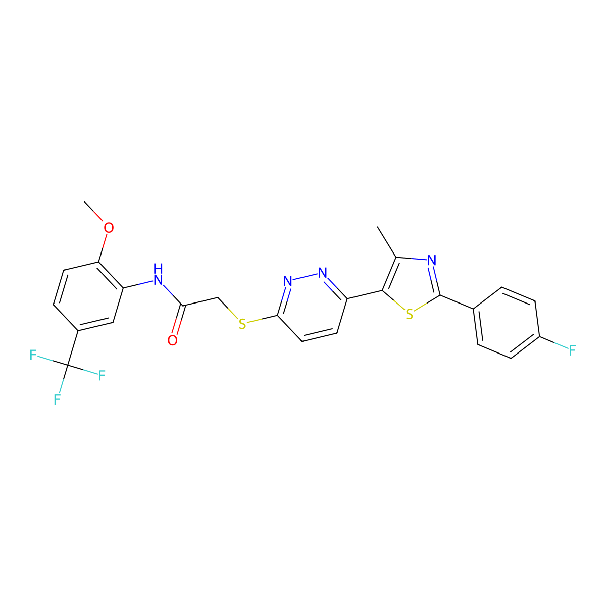 2-((6-(2-(4-fluorophenyl)-4-methylthiazol-5-yl)pyridazin-3-yl)thio)-N-(2-methoxy-5-(trifluoromethyl)phenyl)acetamide molecular structure, CAS 1040658-79-4