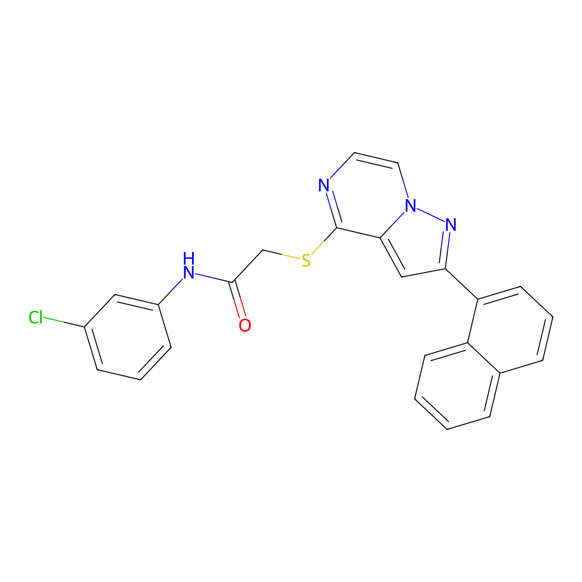 N-(3-chlorophenyl)-2-{[2-(naphthalen-1-yl)pyrazolo[1,5-a]pyrazin-4-yl]sulfanyl}acetamide molecular structure, CAS 1040658-80-7
