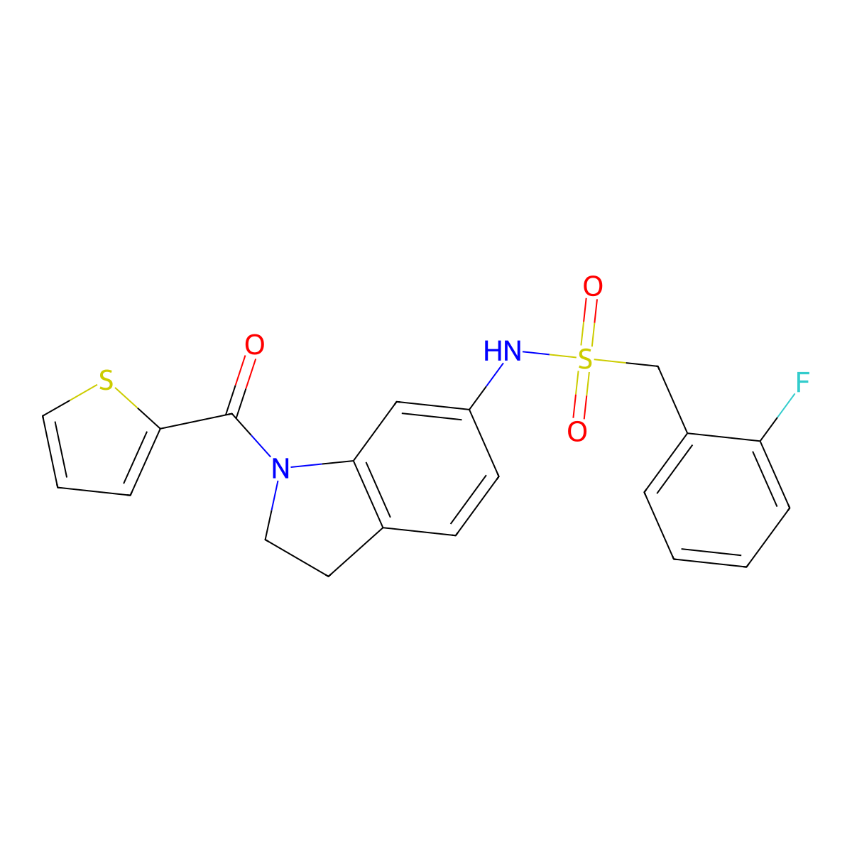 1-(2-fluorophenyl)-N-(1-(thiophene-2-carbonyl)indolin-6-yl)methanesulfonamide molecular structure, CAS 1040658-82-9