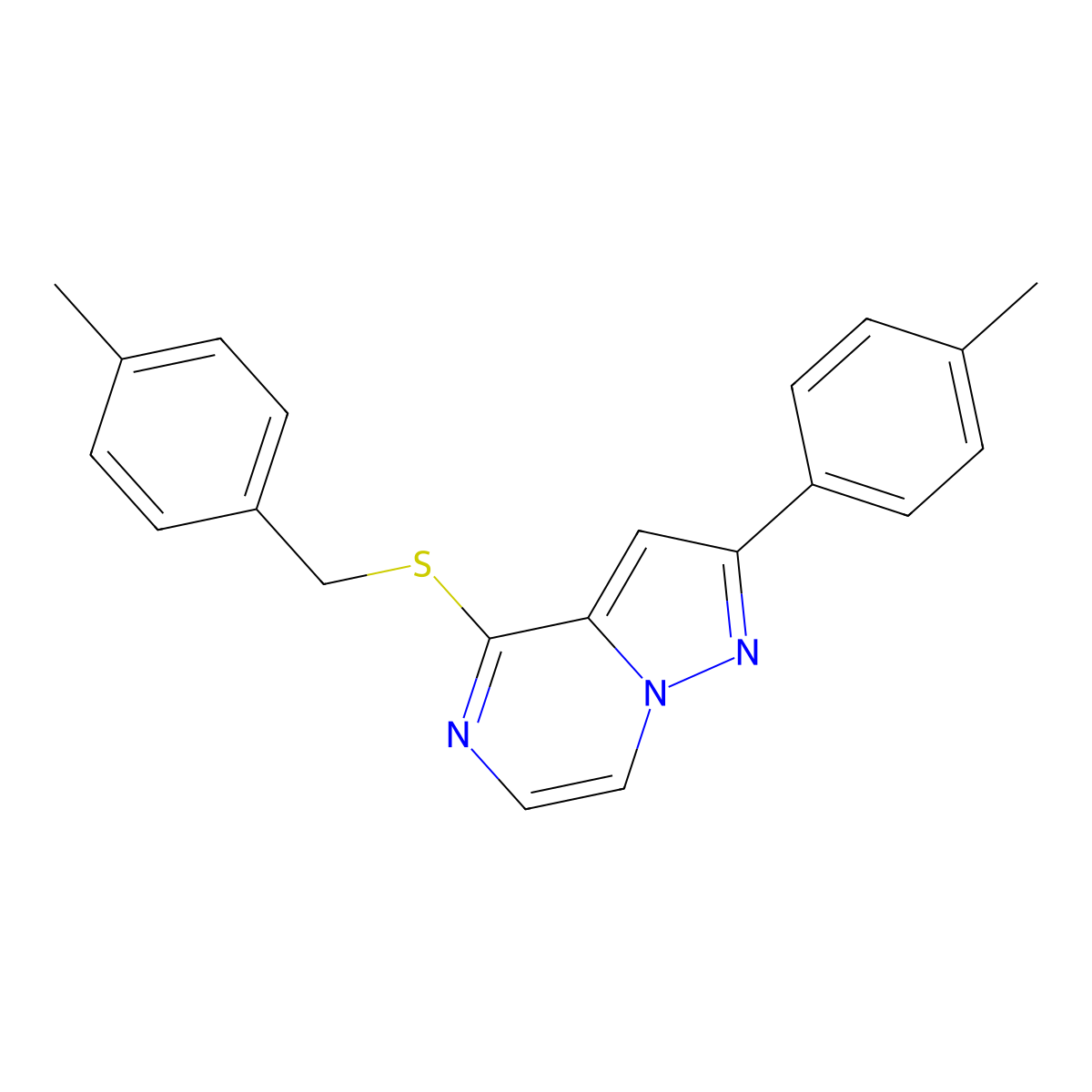 2-(4-Methylphenyl)-4-{[(4-methylphenyl)methyl]sulfanyl}pyrazolo[1,5-A]pyrazine molecular structure, CAS 1040658-83-0