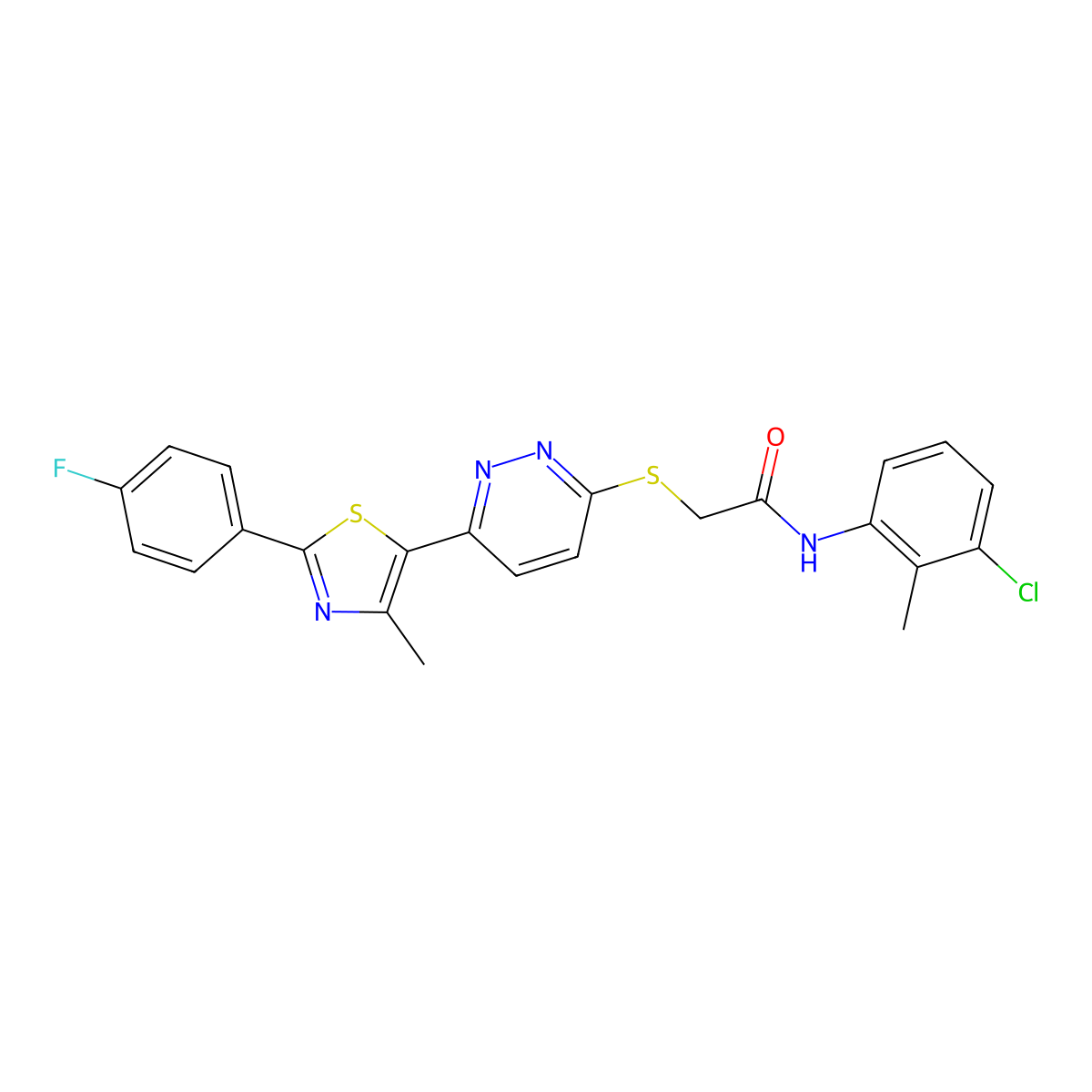 N-(3-chloro-2-methylphenyl)-2-((6-(2-(4-fluorophenyl)-4-methylthiazol-5-yl)pyridazin-3-yl)thio)acetamide molecular structure, CAS 1040658-84-1